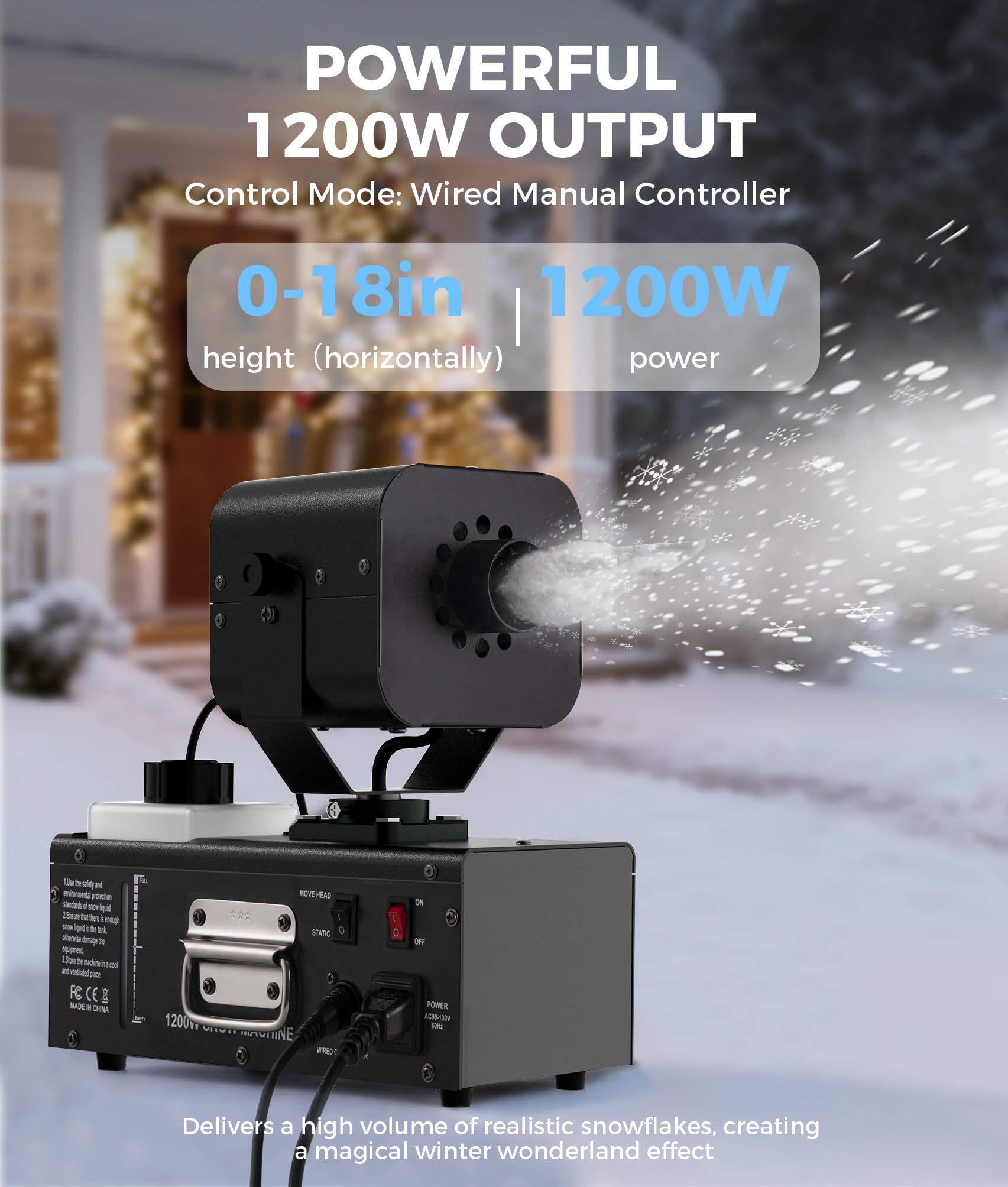 Schneemaschine 1200W, automatische 90° Oszillation | einstellbare Schneemenge & Flockengröße | für Außenbereich, Weihnachten, Hochzeiten, Partys, Bühnen | Schneefallmaschine
