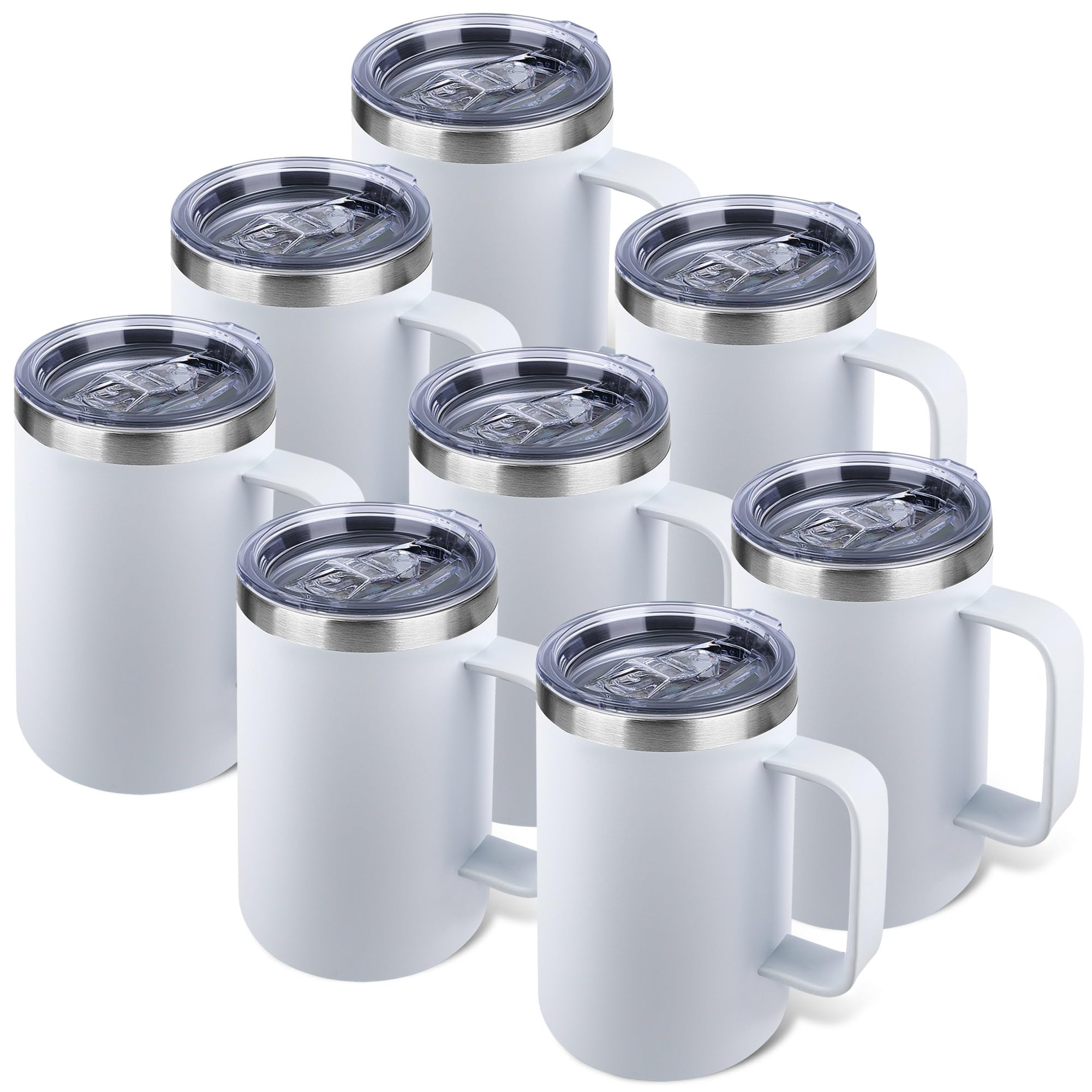 Photo 1 of **MINOR DAMAGE**
Zynkify 22oz Insulated Coffee Mug with Handle & Leak-Proof Lid - Double Wall Stainless Steel Travel Tumbler Bulk for Commute/Office/Home, White, 8 Pack