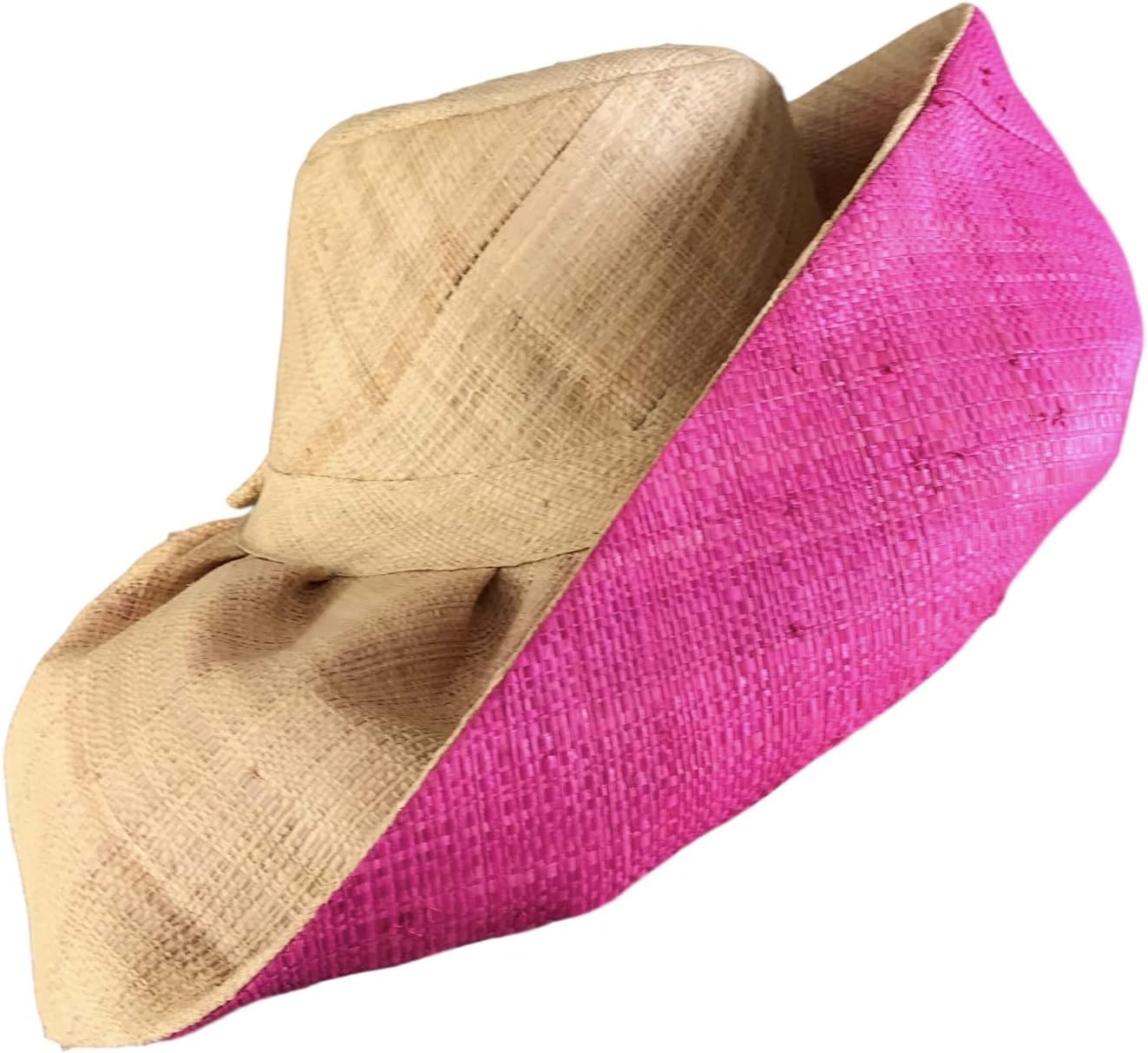 Pink Inside and Straw Outside Women's Sun Hat from Madagascar, by Goal 2020. Packable for Travel