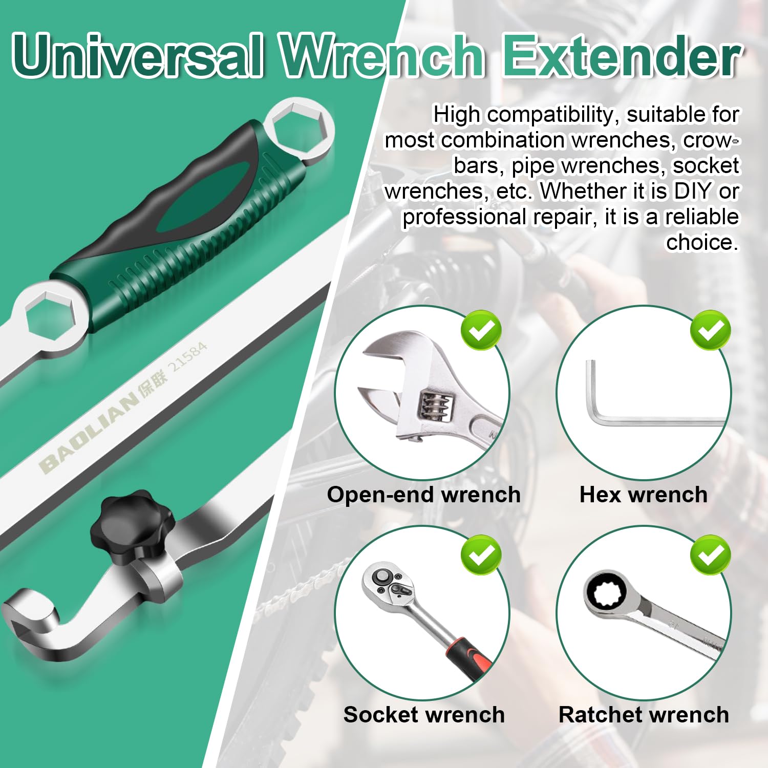 40cm Barra extensora para Llaves de Carraca Llave de Extensión Compensada Wrench Extender profesional para llaves Wrench Extension compatible con Llave Carraca para el mantenimiento automotriz