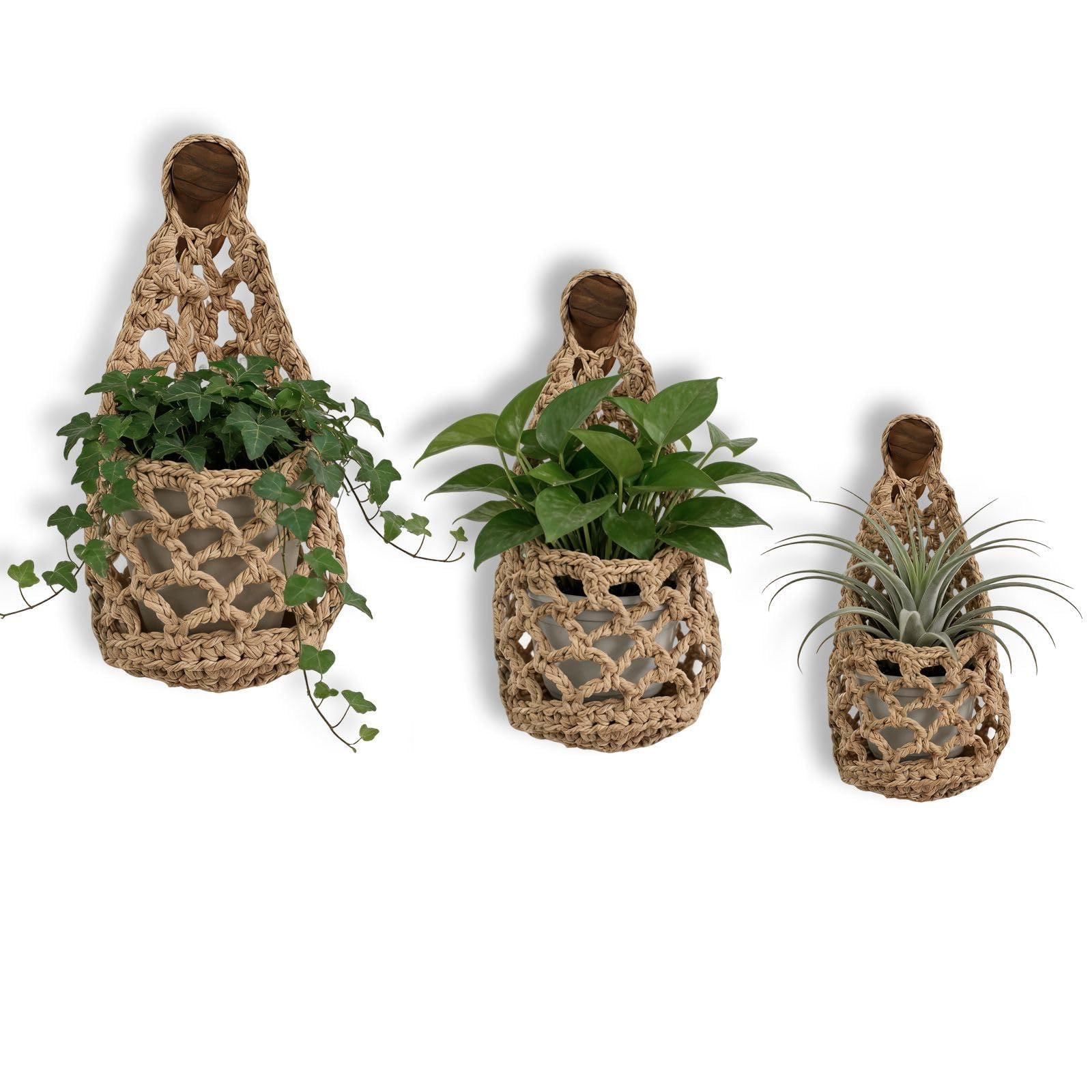 Ingzy Macrame Plant Hanger Set - Handwoven Cotton Rope Wall Hanging Plant Holder with Hook, Boho Home Decor for Indoor Plants, Hanging Basket Gift for Plant Lovers