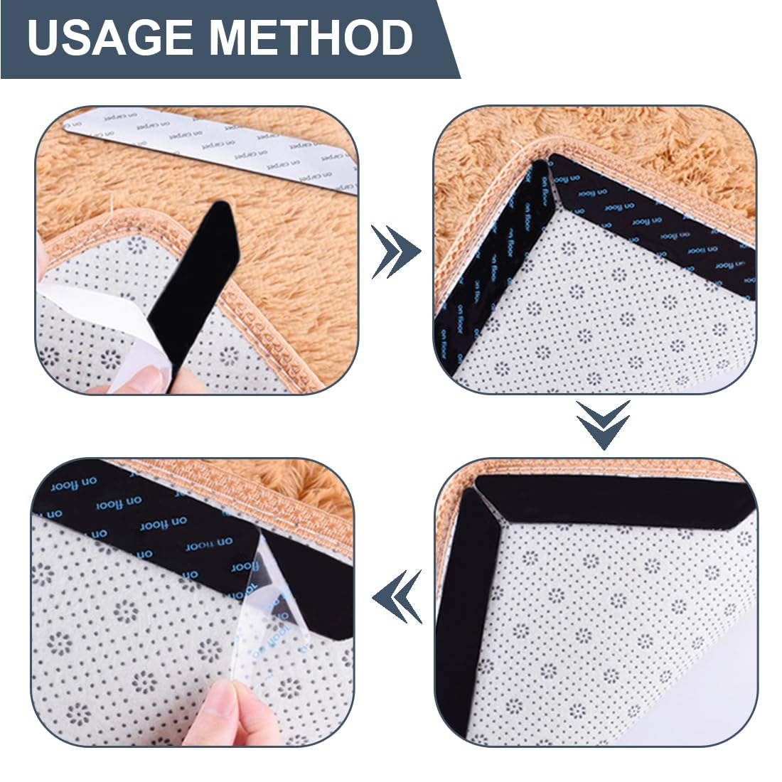 WeddHuis 14 Piezas Reutilizable Lavable, Adhesivo para Alfombra, Pinzas para Alfombras, Cinta y Pinzas para Alfombra, Sujeta Alfombras para Casa, Reutilizable para Alfombras de Suelo
