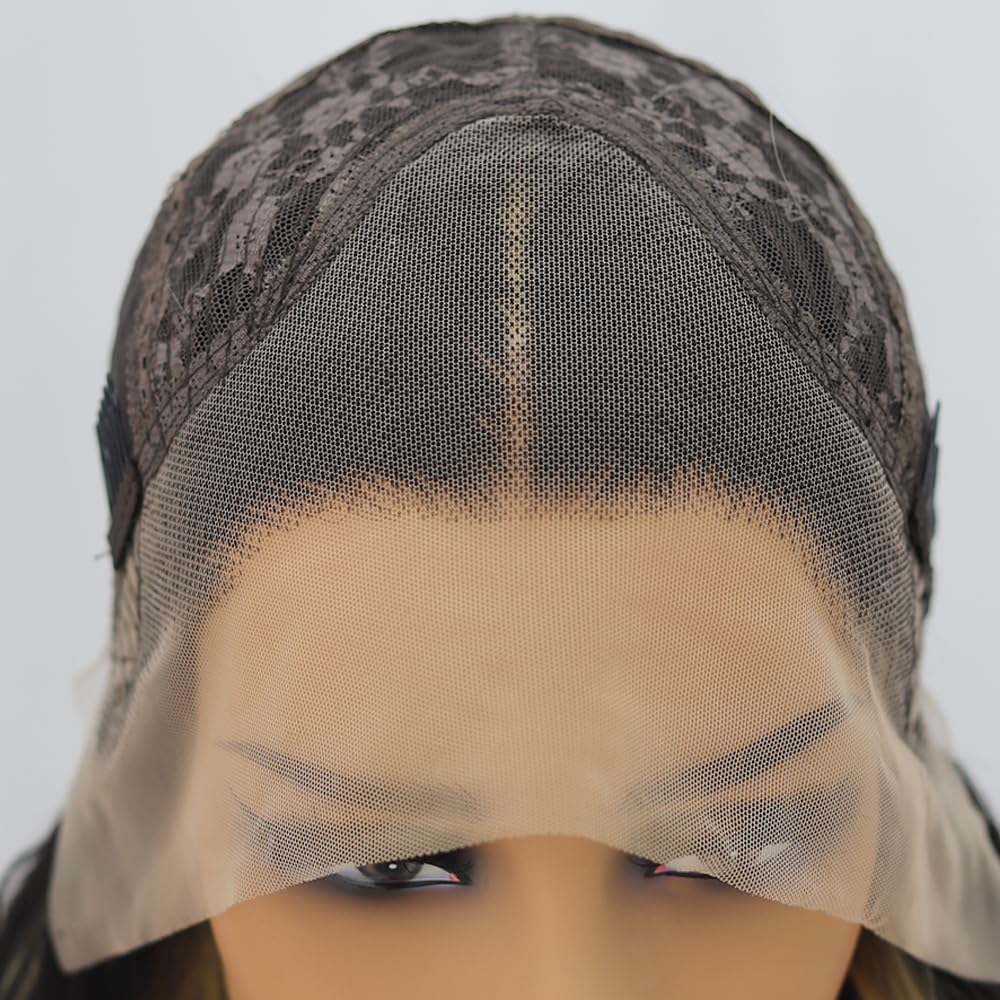 Highlight Wig Synthetic Hair Hand Tied Natural Preplucked Hairline Illusion Lace Frontal Lacewig 4/27 Ombre Honey Blonde Heat Resistant Fiber Wig