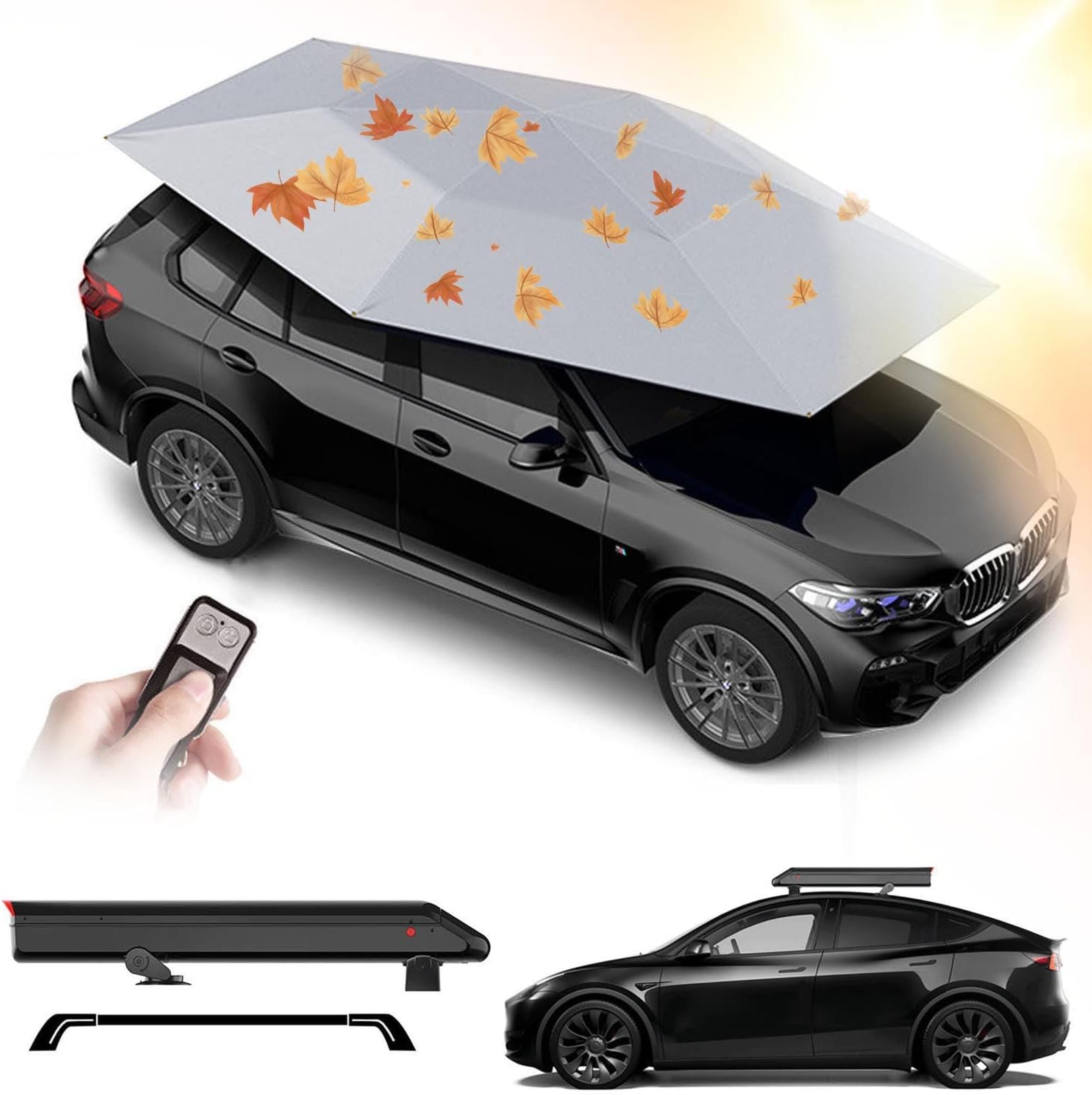 Fully Automatic Car Tent | Folded Portable Car Protection Umbrella 3.8 * 2.7m-Remote Control+Removable 5000mah Battery+Shading Up To 95%,Easy To Install,CustomizedStylesGray