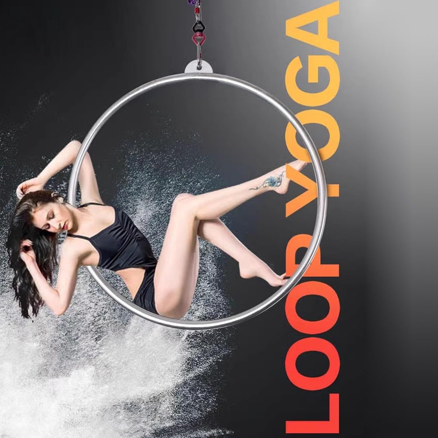 Aerial Hoop Kit Professional Single-Point Aerial Yoga Hoop Complete Stainless Steel Circus Aerial Ring Set for Fitness Dancing Training Performance (90cm)