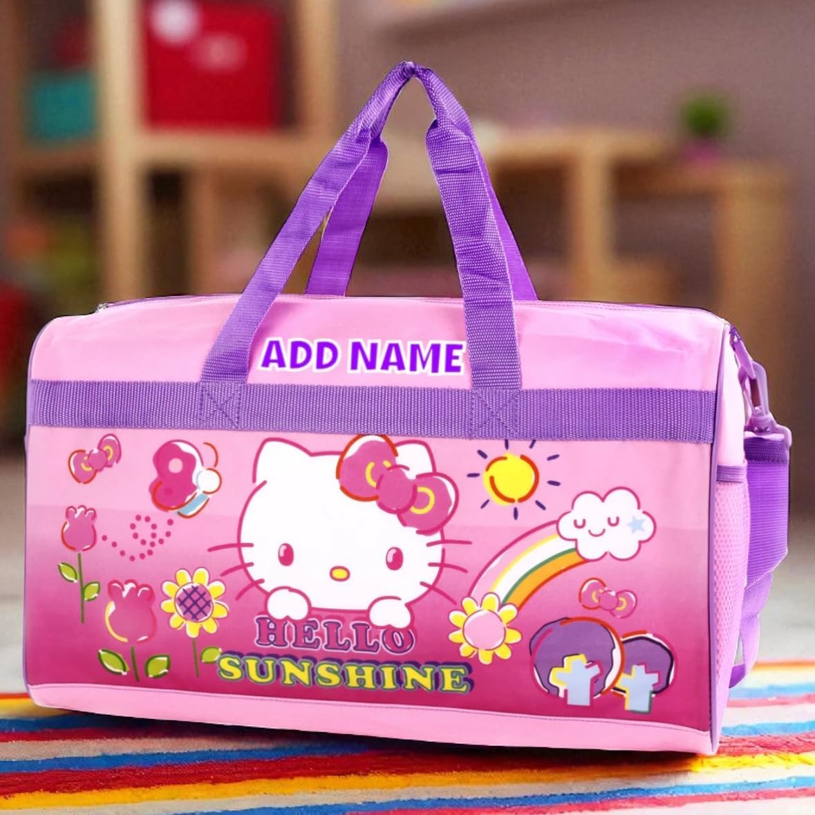 Personalized Hello Kitty Duffel Bag for Girls with Name – Kids Overnight Travel, Sports & Sleepover Bag