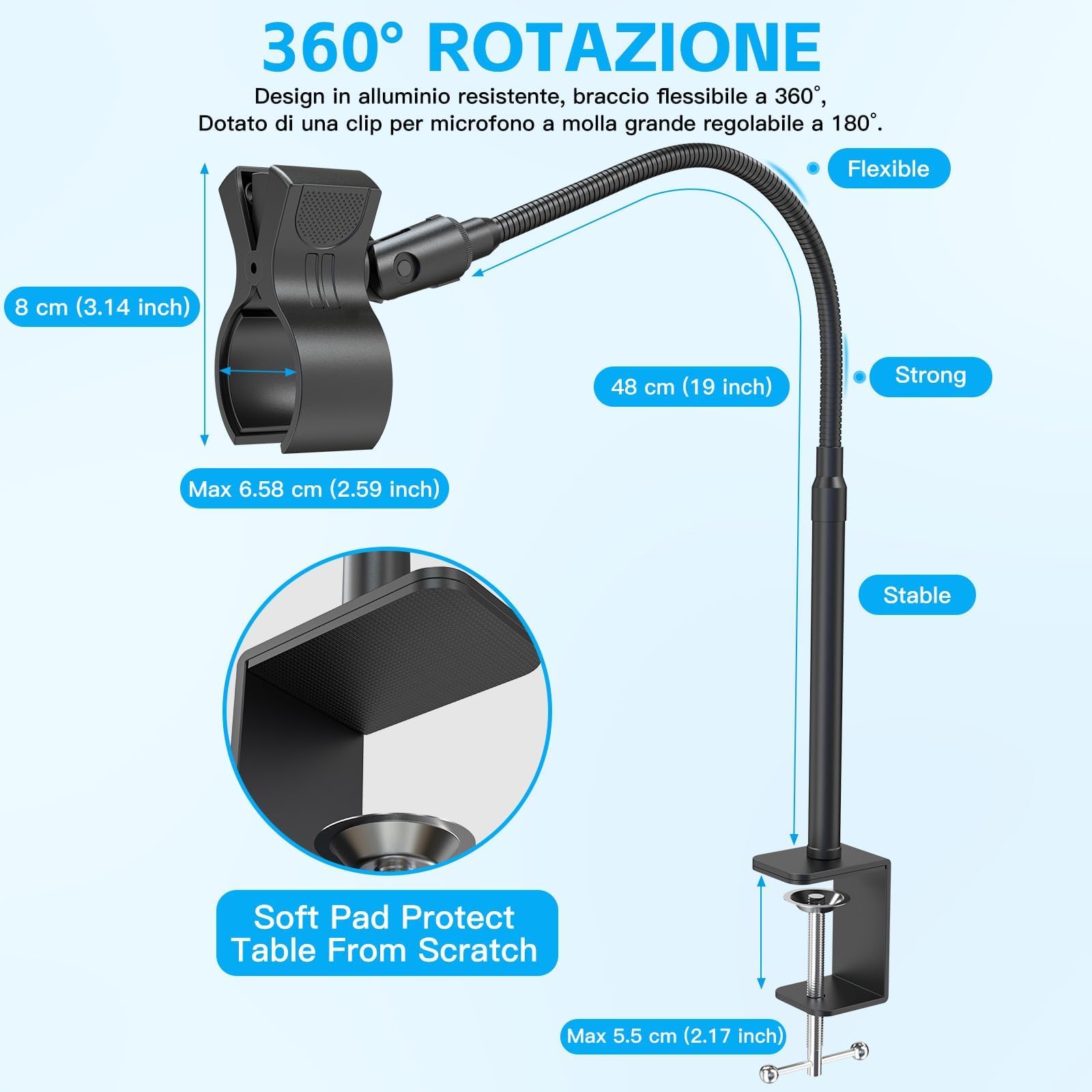 ZealSound Compact Gooseneck Microphone Arm, Black, Hy20-19 Zoll-Ständer - Image 3