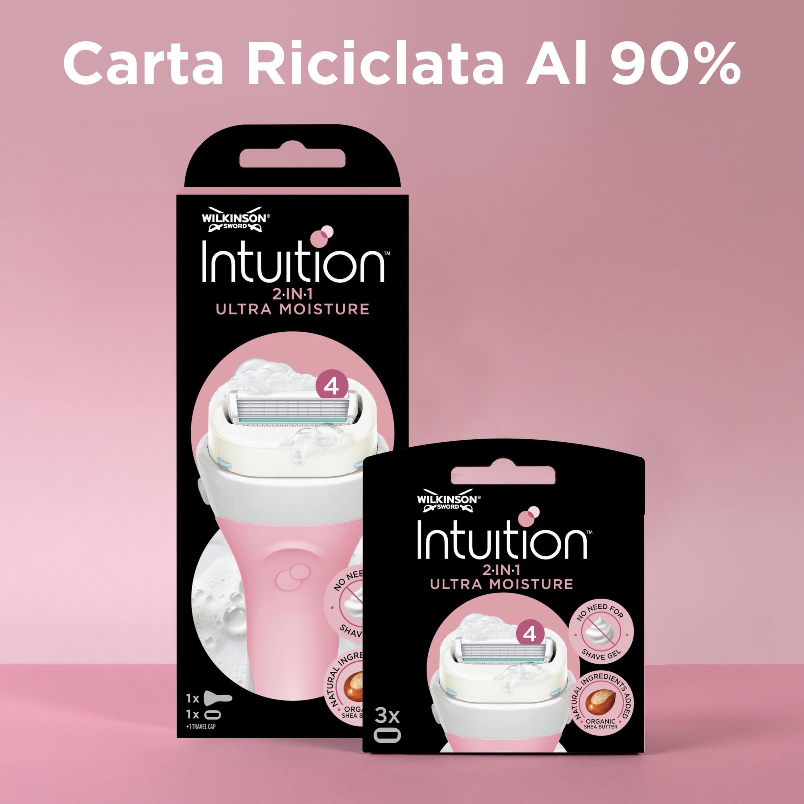 Wilkinson Sword - Intuition Ultra Moisture XXL Pack - Rasoio per donna - Confezione XXL con 1 rasoio + 5 lame di ricarica - Contiene sapone al Burro di Karité