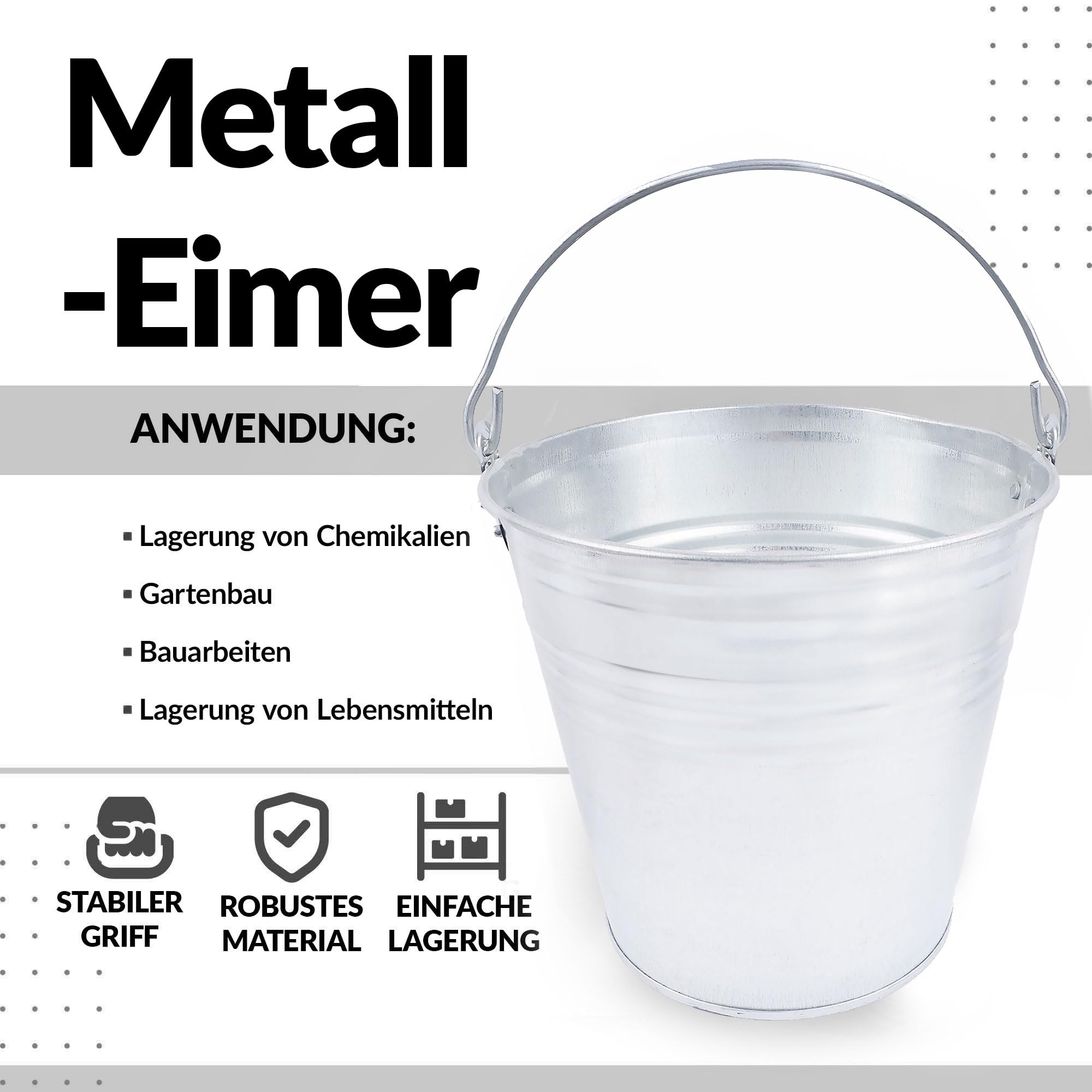 Verzinkter Zinkeimer – Robuste Blecheimer 5–16L, Mit Tragegriff, Für Bau, Garten, Asche, Wasser – Langlebig & Vielseitig (16L, Silber)
