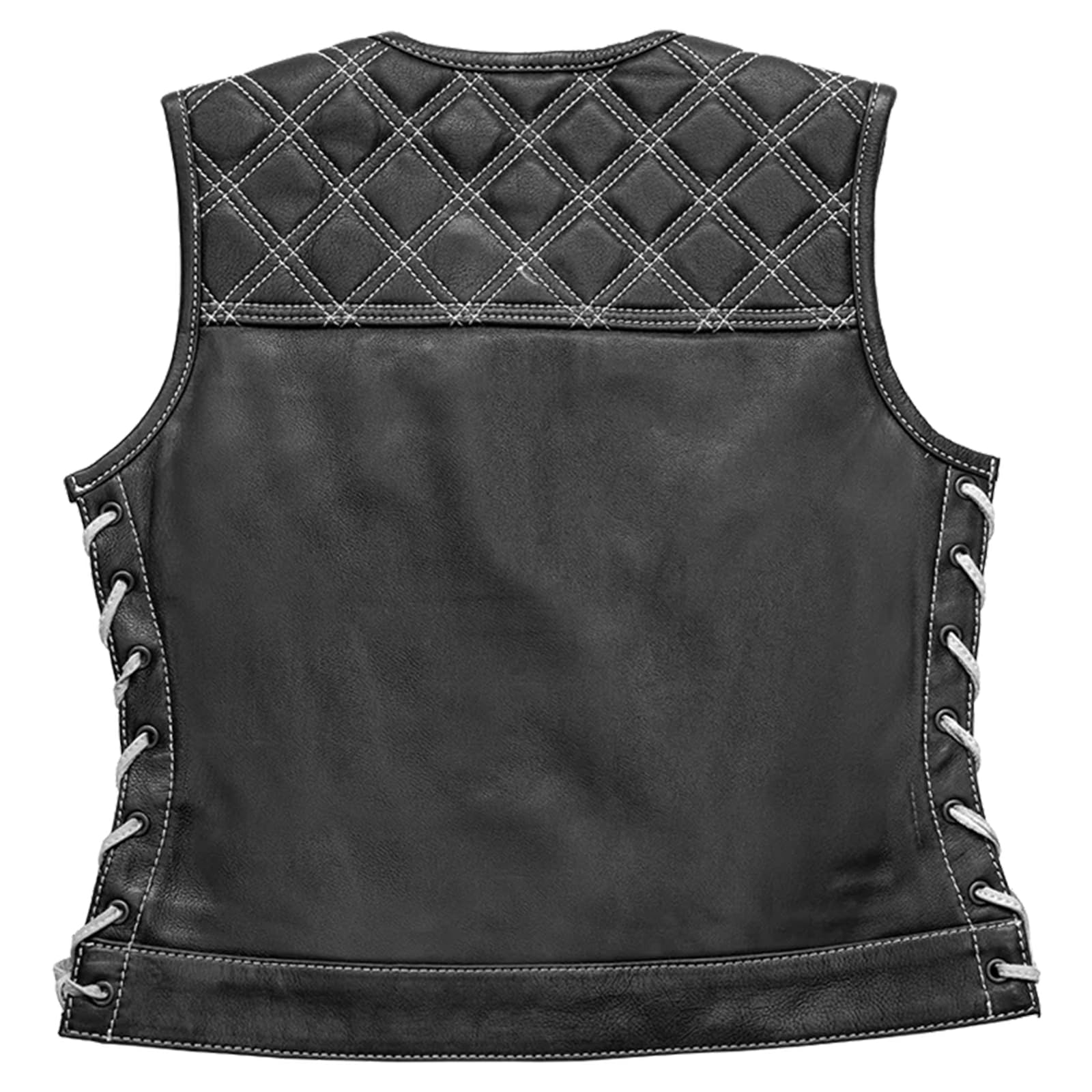 First Mfg Co Bonnie Women's Leather Vest - Limited Edition, Diamond Naked Cowhide, Roll-Up Collar, Conceal Carry Pockets, Quilted Shoulders, 3 Stitch Colors, YKK Zipper