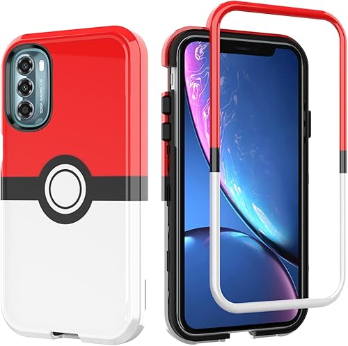 Funda para Motorola Moto G Stylus 5G 2022  Anime Cartoon Kawaii Rojo y Blanco Patrón de bola de PC duro e interior de silicona híbrida Dual Armor