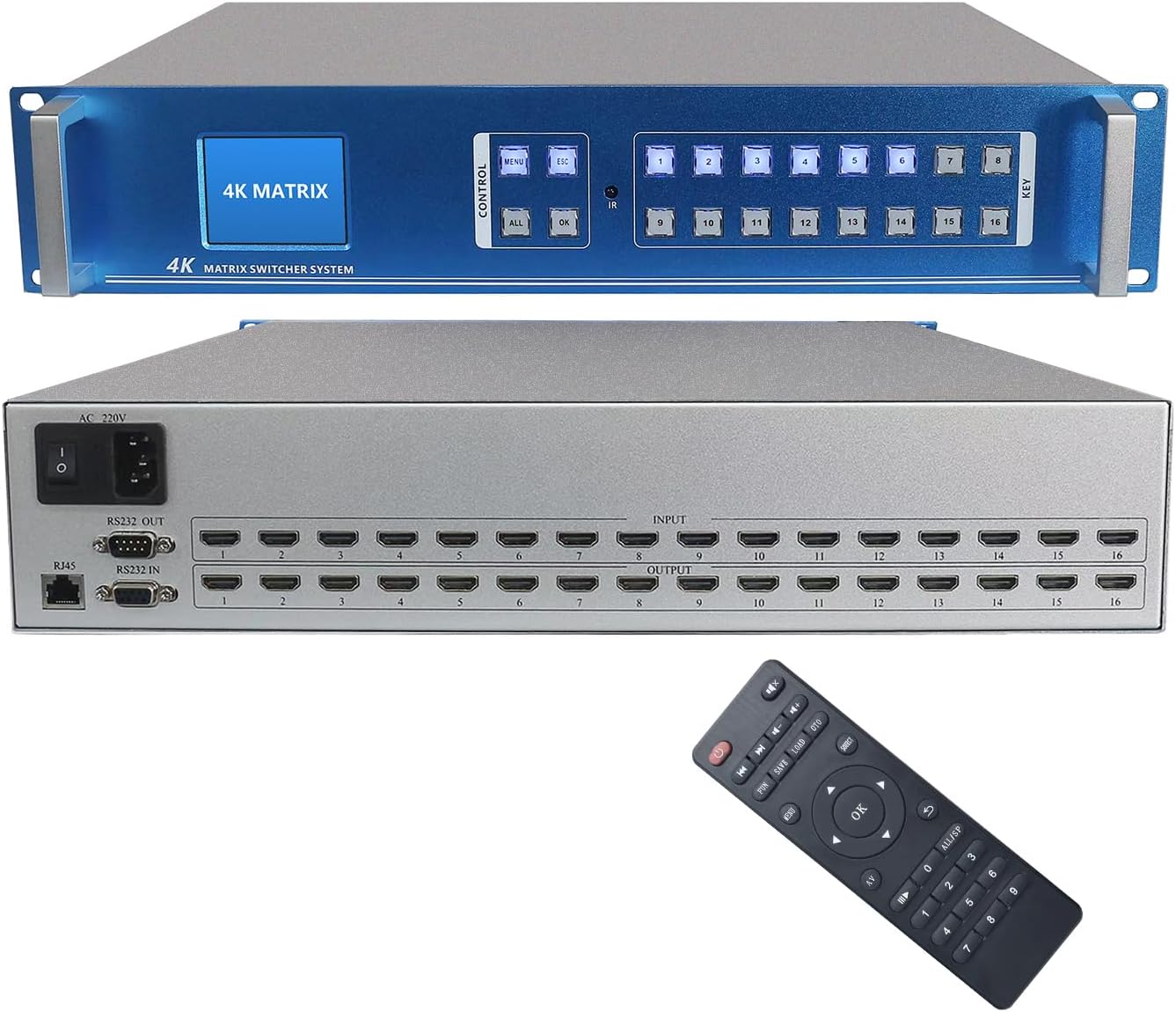 ICUIXIAN 16x16 HDMI Matrix Switch 4K30Hz with Web GUI, Rs-232, LAN Port Control, Rackmount HDMI Matrix 16x16 HDCP, EDID, Backlit Buttons, LCD Screen Display (16-16 hdmi Matrix switcher-Splitter)