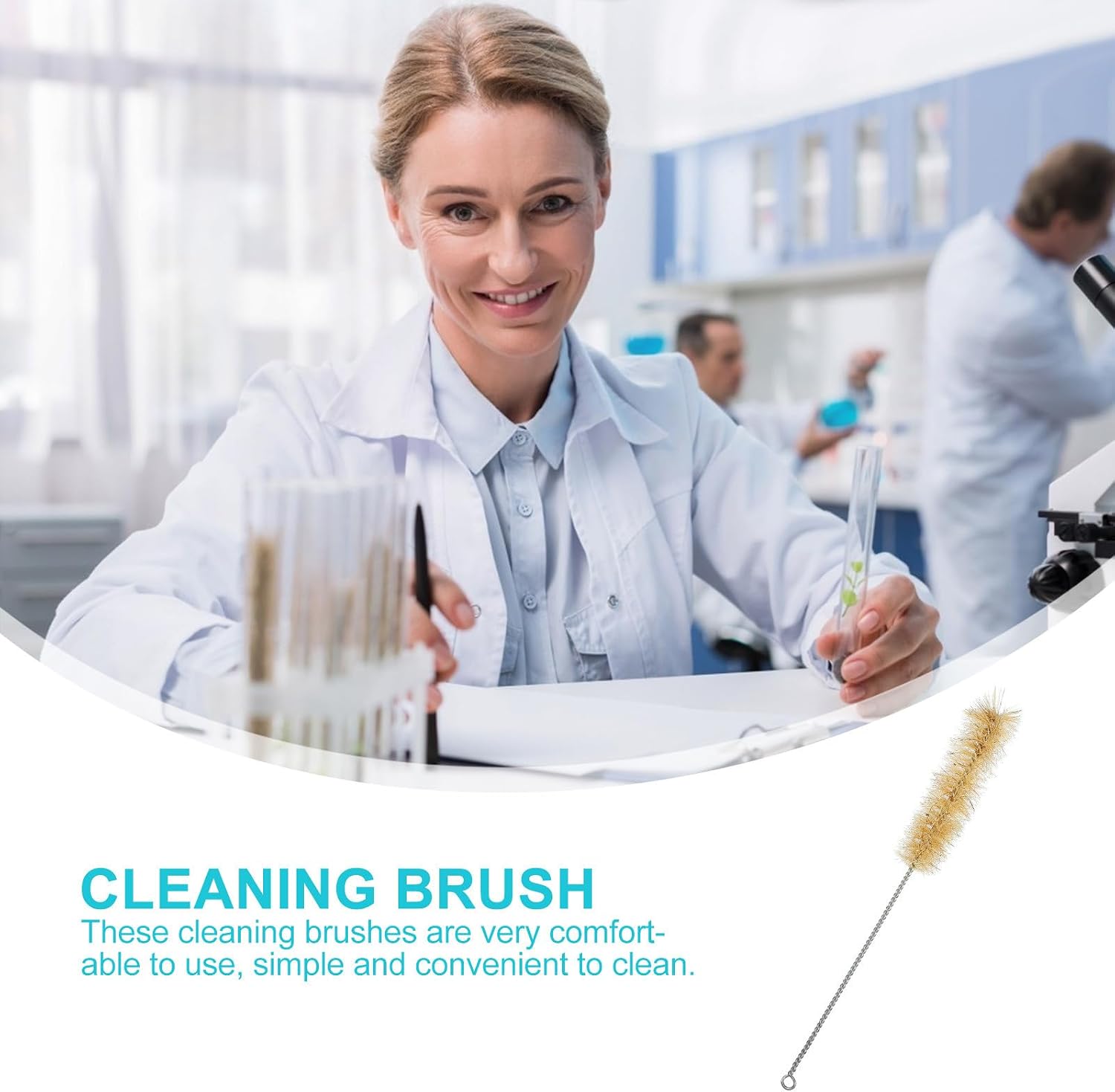 Nylon Tube Cleaning Brushes Straw Cleaner Brush Set 10pcs for Lab Use, Comfortable and Practical with Khaki Handles, for Glass Tubes and Laboratory Bottles