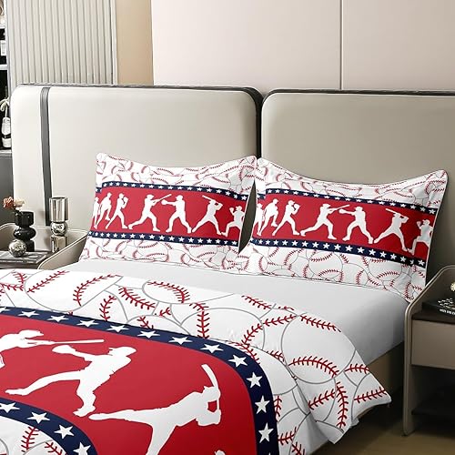 Miniatura 4 de Juego de funda de edredón de algodón de béisbol, tamaño individual, para niños y niños, juego de ropa de cama con temática deportiva para amantes