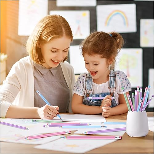 Miniatura 5 de Ainiv 24 lápices de papel arcoíris reciclados ecológicos sin madera y plástico #2 HB, lápices número 2, borradores con 2 sacapuntas, lápices de
