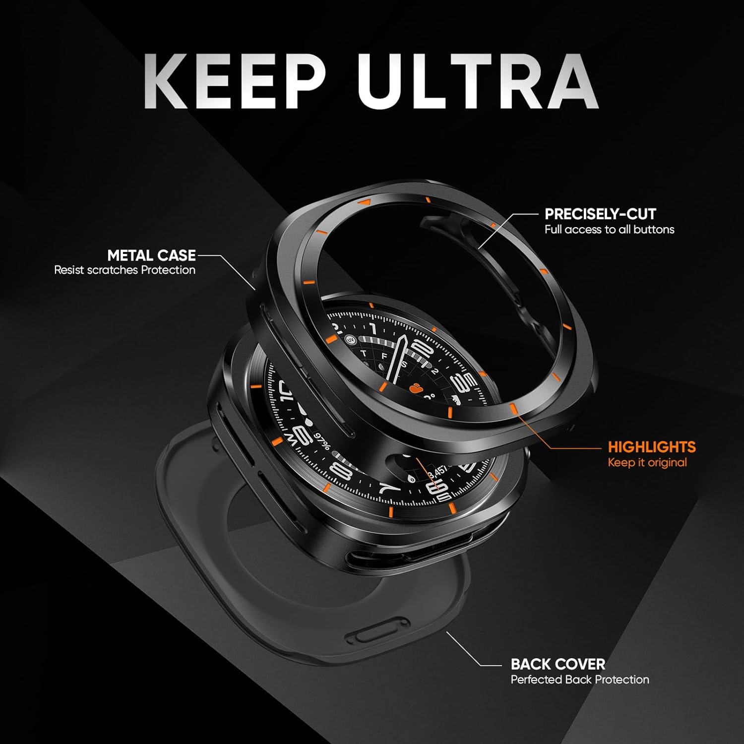 Suitisbest Metal Case for Samsung Galaxy Watch Ultra 47mm Case, Stainless Steel Protective Rugged Bumper Thin Frame with Ceramic-Like Back Cover for Galaxy Watch Ultra 47mm for Men Women - Image 5