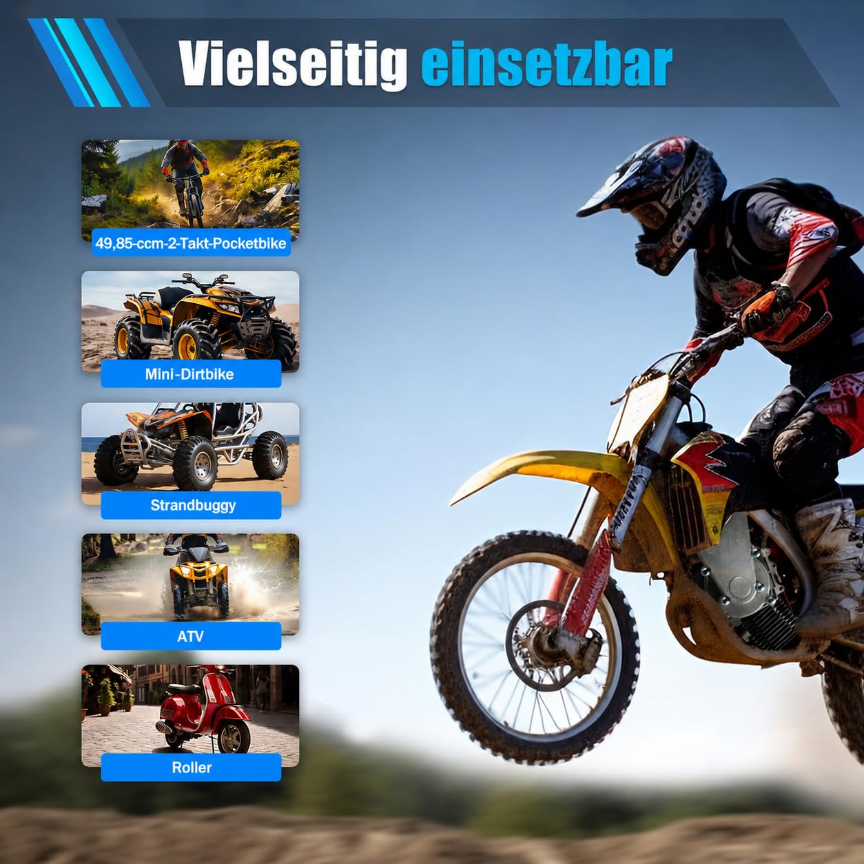 50ccm Motor 49ccm 2-Takt Pocket Bike Motor mit Vergaser, Mini Cross Engine ATV Quad Dirtbike Motoren Seilzugstart Einzelzylinder