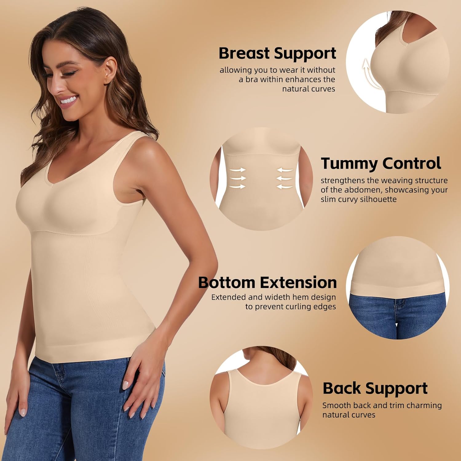 JOYSHAPER Shapewear Top With Built in Bra Shapewear Tanks V-Neck Compression Tank Tops for Women Tummy Control Camisole - Image 3