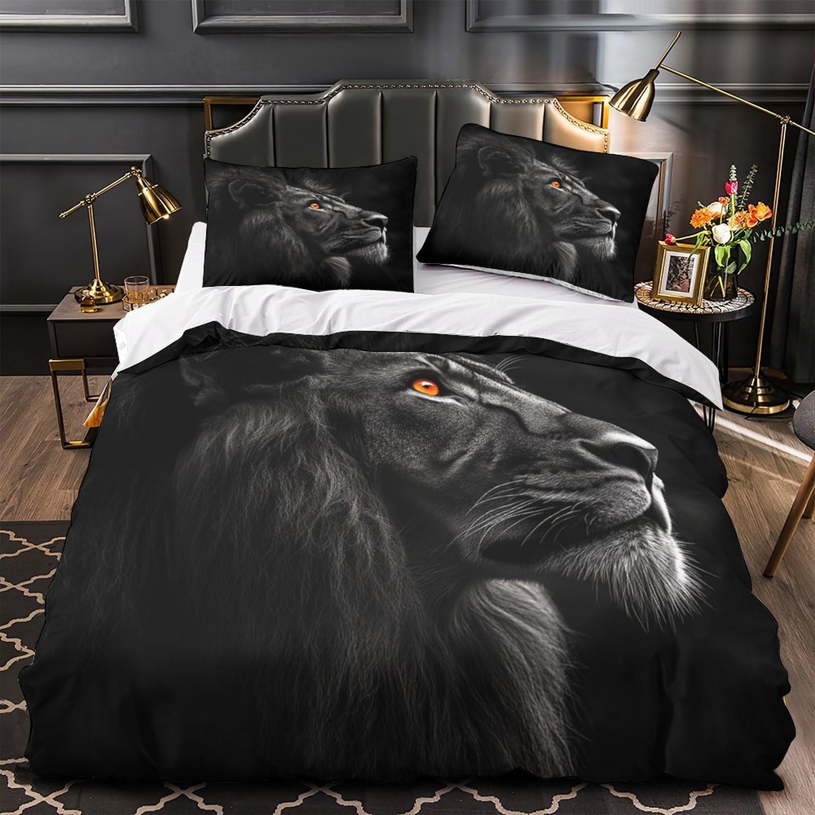 Drap de couette lion microfibre hypoallergénique et anti-tache lit super king