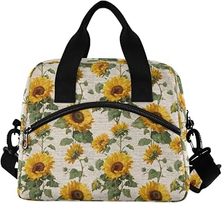 Vintage Sunflowers Lunch Box Floral Flowers Lunch Bag Insulated Freezable Lunch Tote Kit Thermal Cooler for Office Picnic Travel Portable Reusable Handbag
