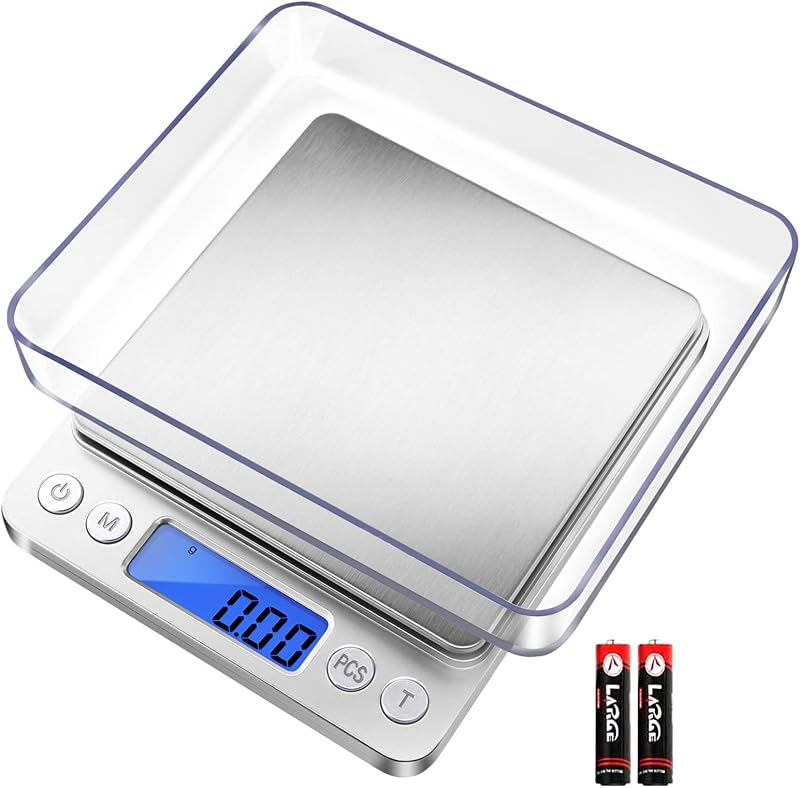 Digital Gram Scale .01 Gram Accuracy, 500g Small Jewelry Scale | Small Kitchen Food Scale with 2 Trays for Herb, Powder, Coffee, Gold, Coin - Weight Gram and Oz