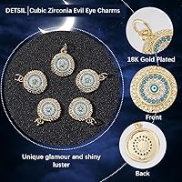 Vista 14 de Beebeecraft 5Pcs/Box Evil Eye Charms 18K Gold Plated Brass Flat Round with Blue Cubic Zirconia Turkish Evil Eye Pendants Jewelry Making Findings for