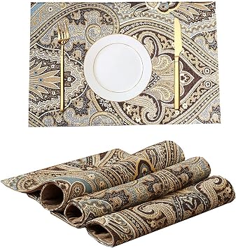 Luxury Retro placemats for Dinner Table Set of 4,Machine Washable Fabric Placemats Non-Slip Heat Resistant Indoor Dining Table mats placemats Coffee, Set of 4
