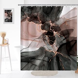 Seorsok Pink Gold Marble Shower Curtain,Marble Luxury Gradient Gold Blac...