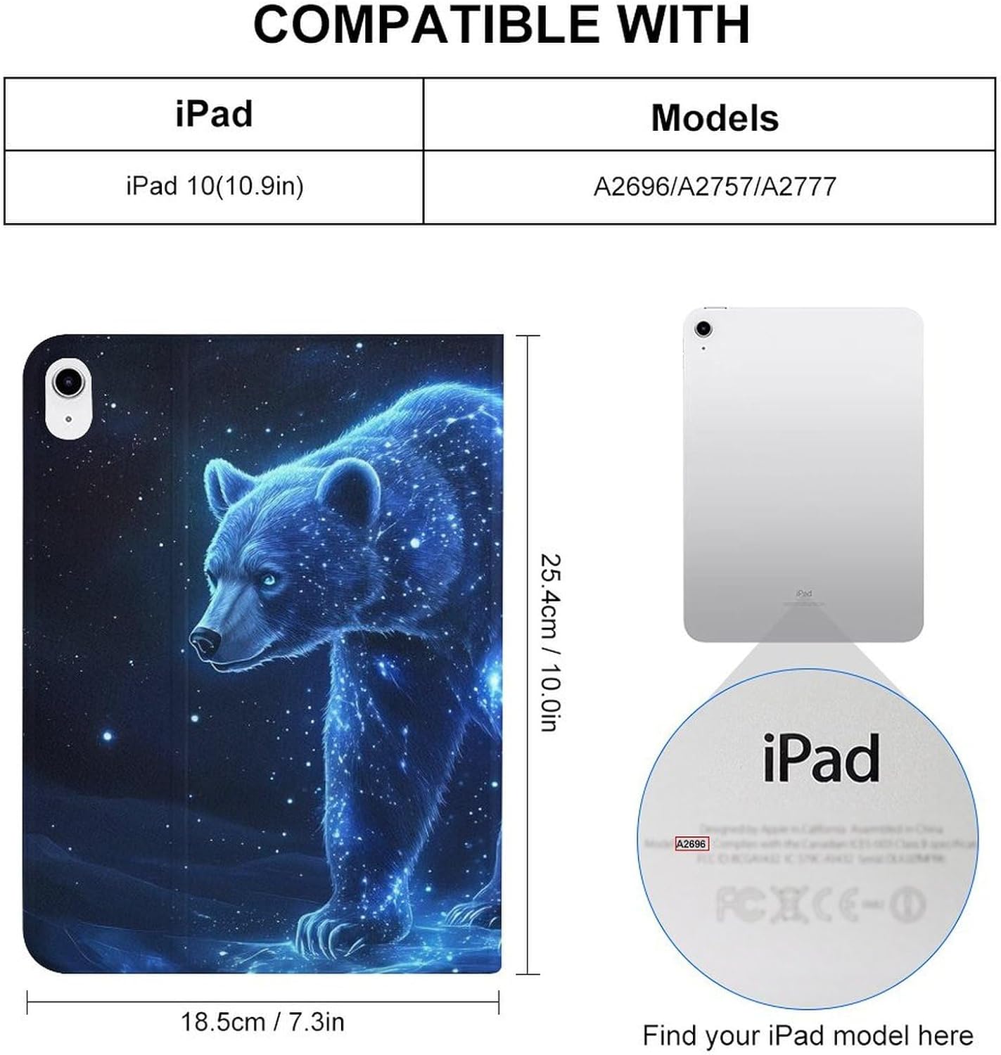 Bear Slim Fit Tablet Case Protective Stand Cover Shell Compatible with iPad 10代 (10.9in)