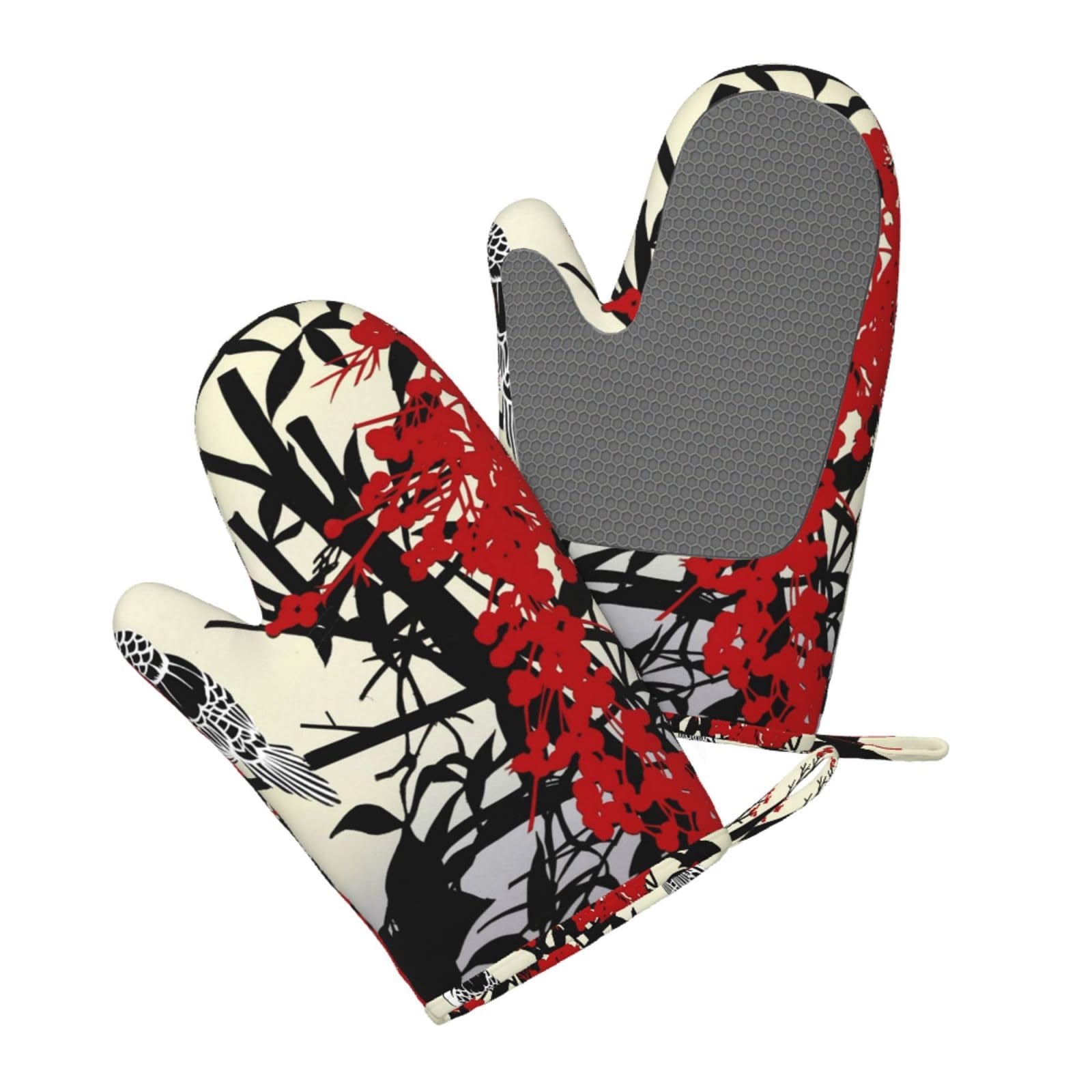 Aqrjlpo Women's Songbirds Silicone Oven Mitts Set 2Pcs, Printed Heat Resistant Non-Slip Silicone Oven Gloves For Kitchen Cooking Baking Microwave