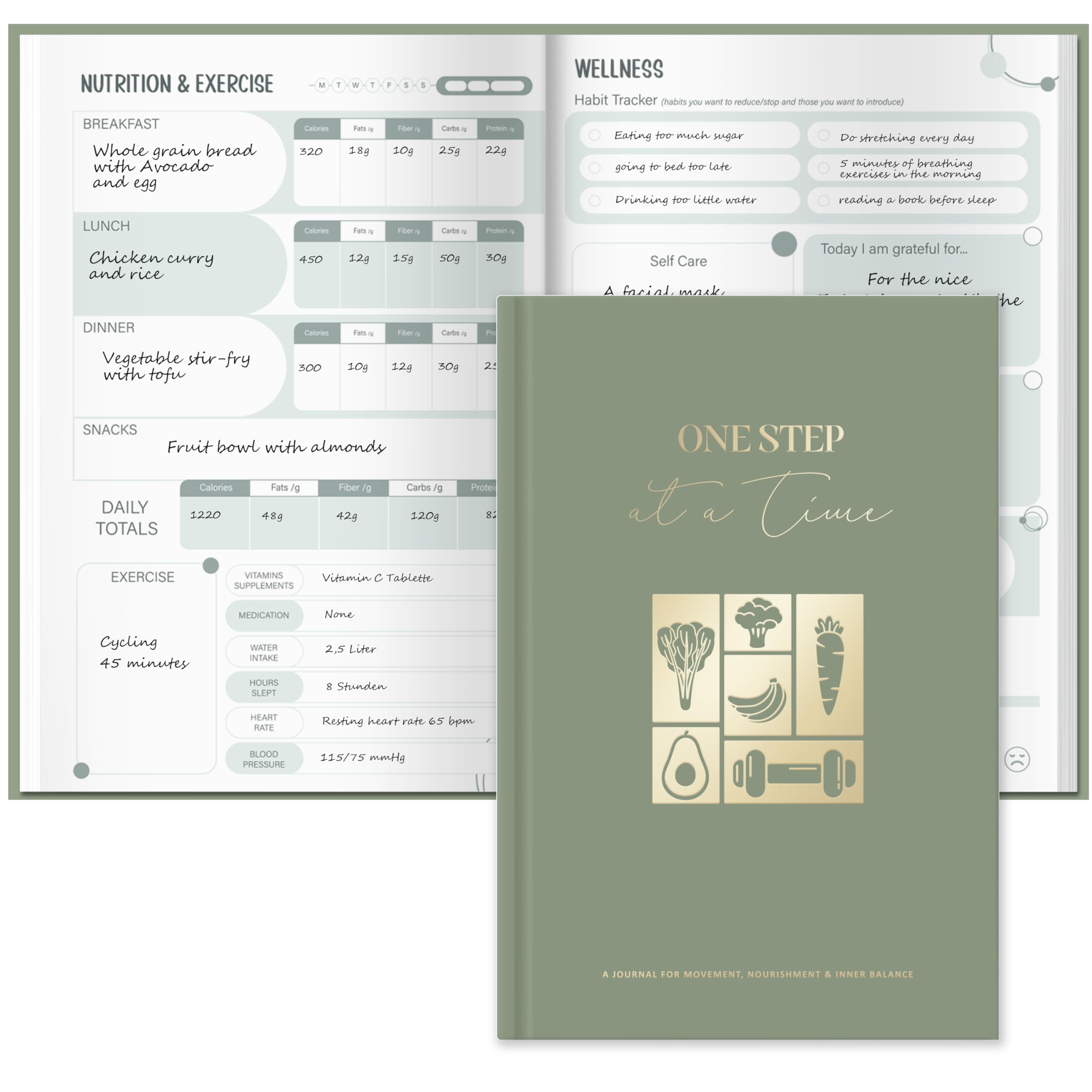 10-Week Food Diary & Wellness Journal – Includes Mental Health Journal, Meal Planner, Gym Log Book & Habit Trackers - 160 pages Weight Loss Tracker for Men & Women to Reach Wellness Goals (Green)