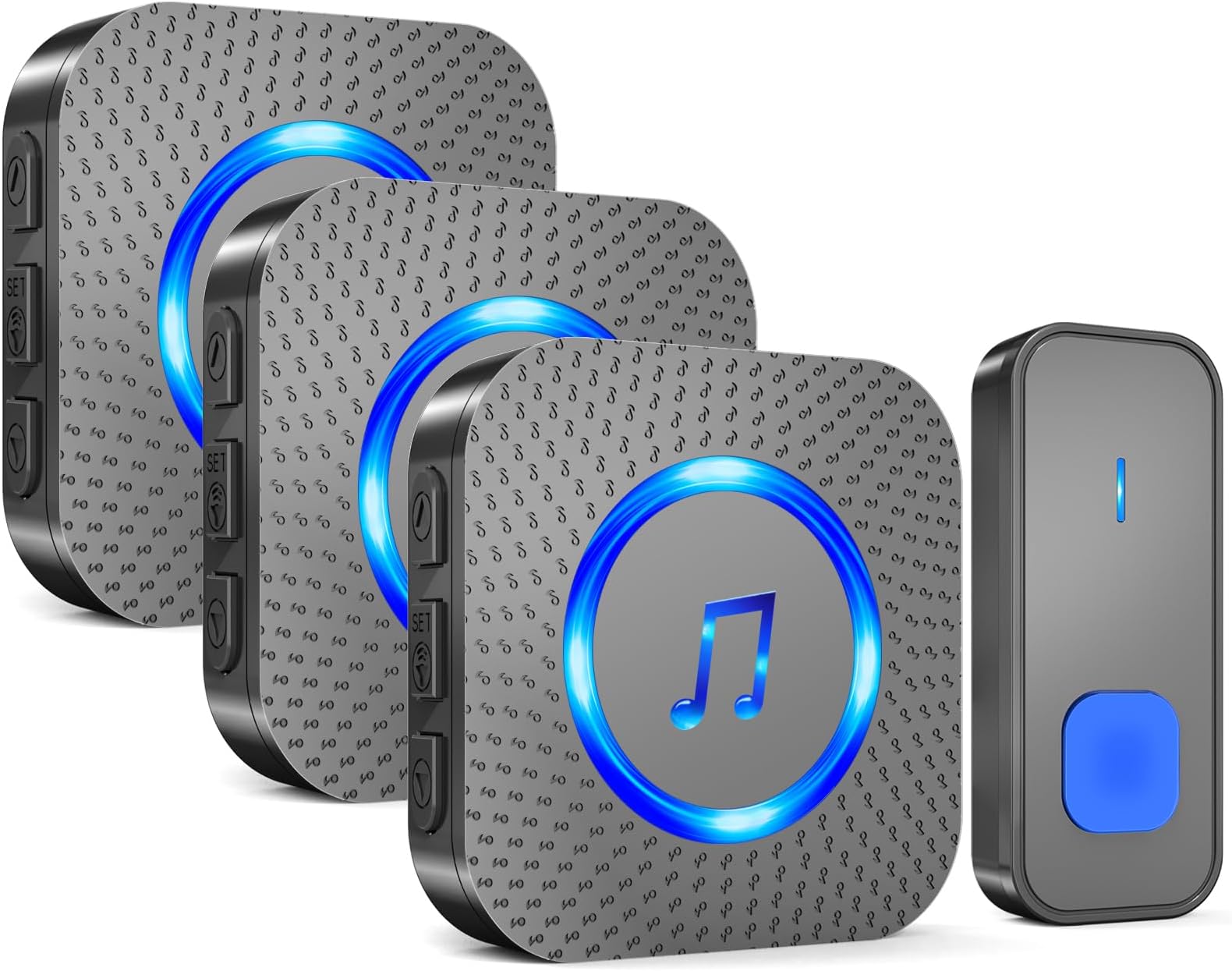 SURFOU Wireless Doorbell with 3 Receivers 1 Button,IP55 Waterproof Doorbell,1300 FT/400M Remote Doorbell,55 Chimes 5 Volume,Colorful LED Flashing,110 db Loud Volume,For Home/Classroom