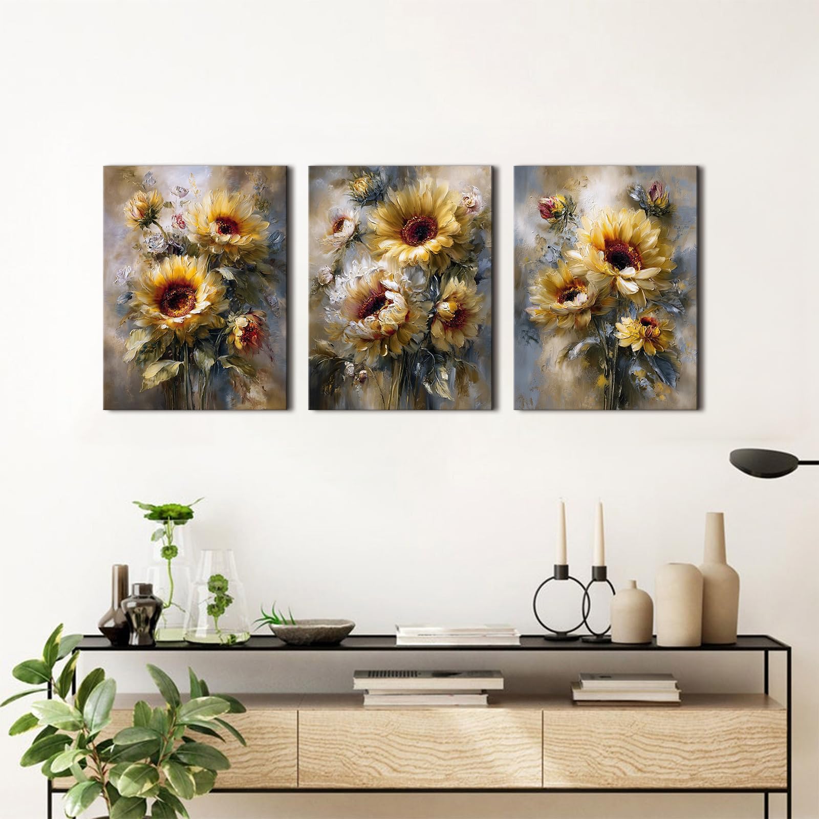 Cuadros de girasoles vintage en lienzo de 20x30cm minimalistas