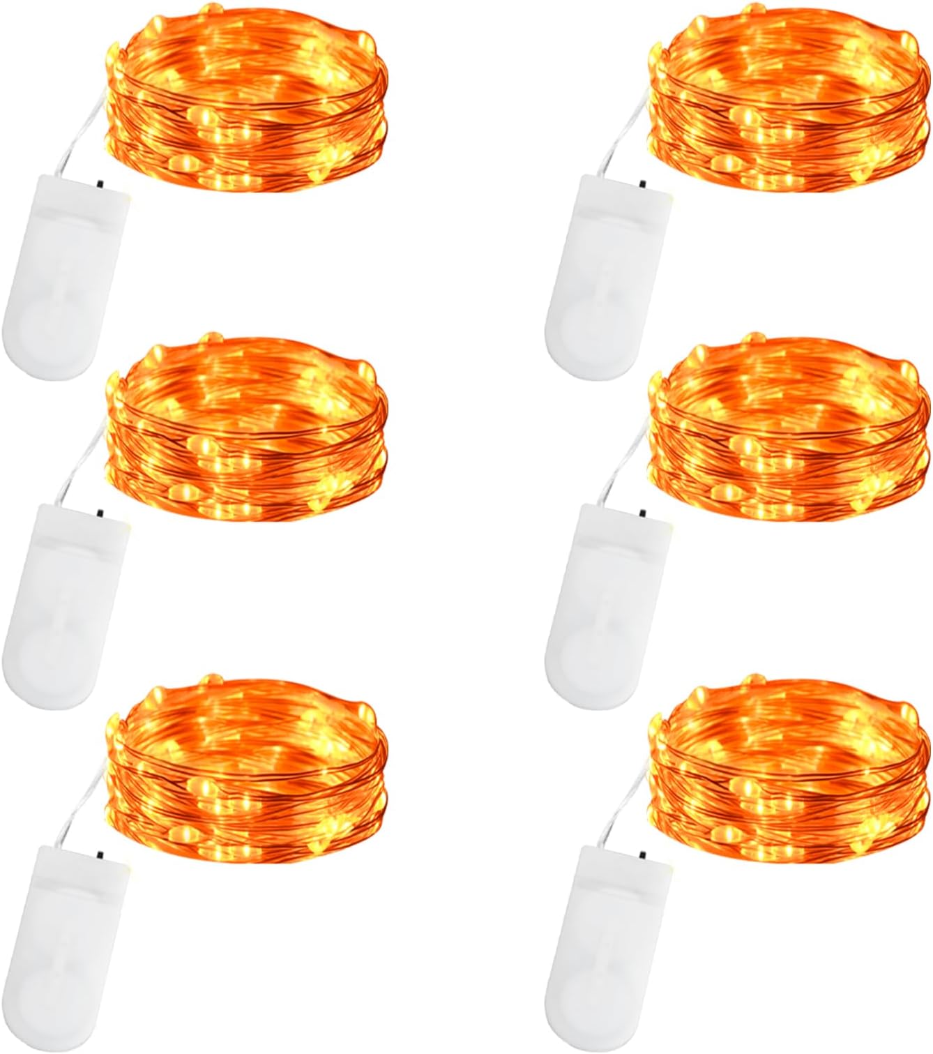 Orange Fairy Lights Battery Operated, 2M 20 LED 6Pack Halloween Mini String Lights, IP65 Waterproof Silver Wire Lights for Halloween Themed Party Carnival Bottles Outdoor/Indoor Decorations.