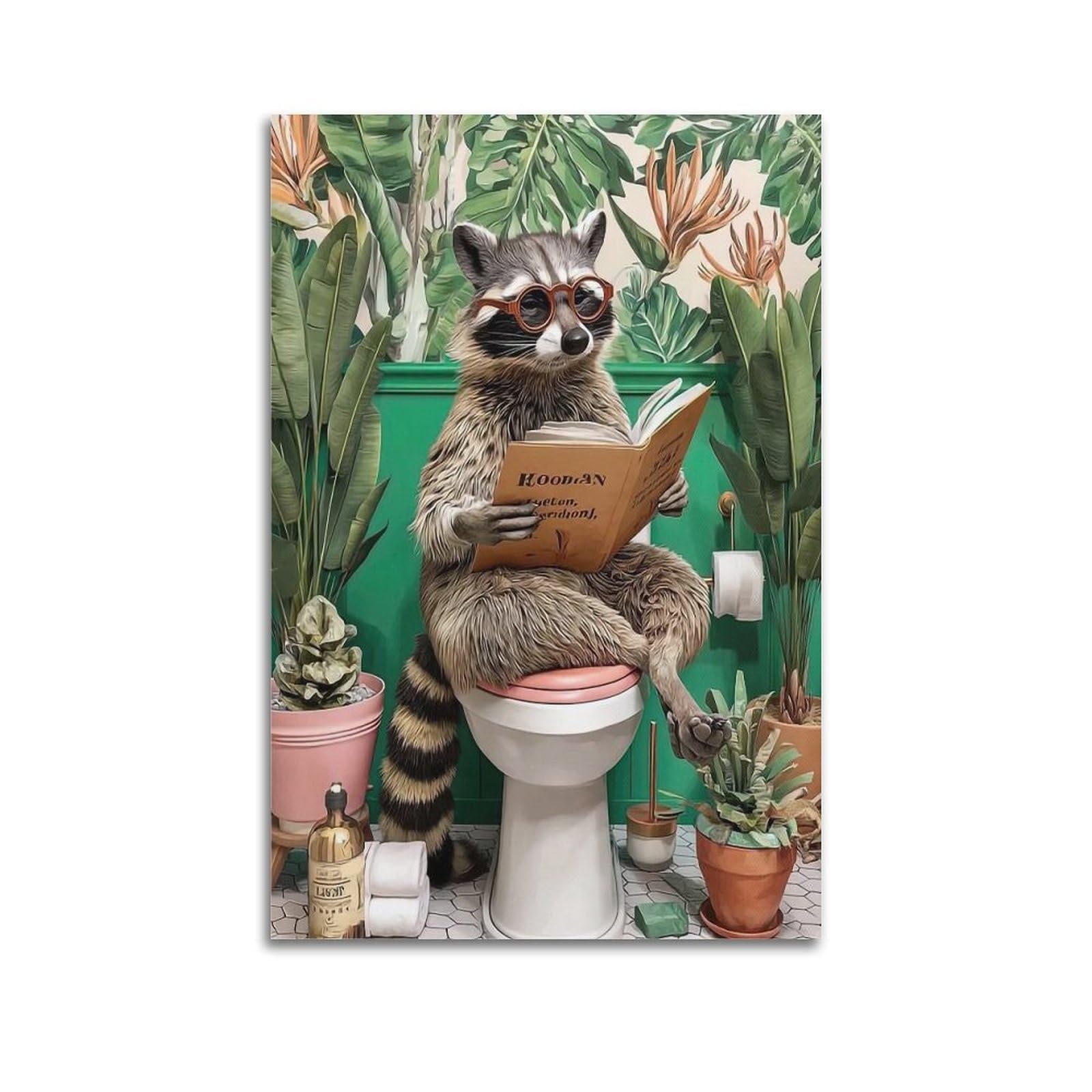ESTE Funny Raccoon Bathroom Toilet Artwork Poster Decorative Painting Canvas Modern Art Picture 24x36inch(60x90cm)