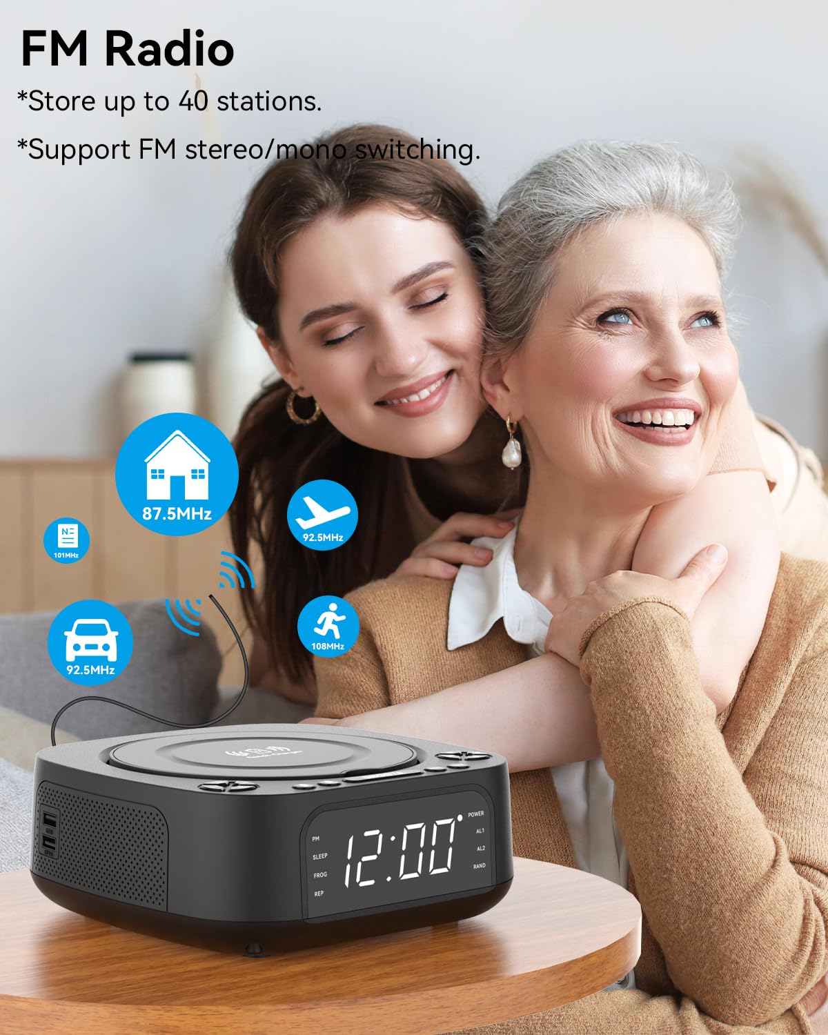 MONODEAL CD Player Tragbar mit Wireless Charger für Telefon, Tragbarer CD Player Bluetooth und FM Radio Für Zuhause, Fernbedienung,Groß Display, Wecker, SleepTimer