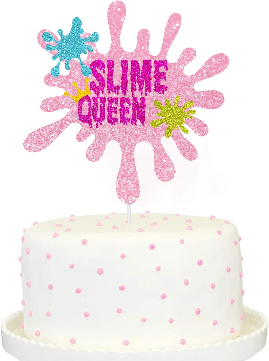 Slime Queen Cake Topper Pink Glitter Happy Birthday Colorful Slime Shape Art Theme Party Decor Picks for Birthday Party Decorations Supplies