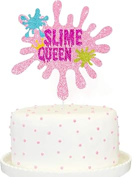 Slime Queen Cake Topper Pink Glitter Happy Birthday Colorful Slime Shape Art Theme Party Decor Picks for Birthday Party Decorations Supplies