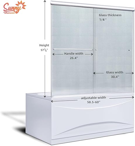 Miniatura 16 de SUNNY SHOWER Puerta de ducha semi-sin marco de 60 pulgadas de ancho x 72 pulgadas de alto, puerta de ducha de vidrio doble corredera, cabina