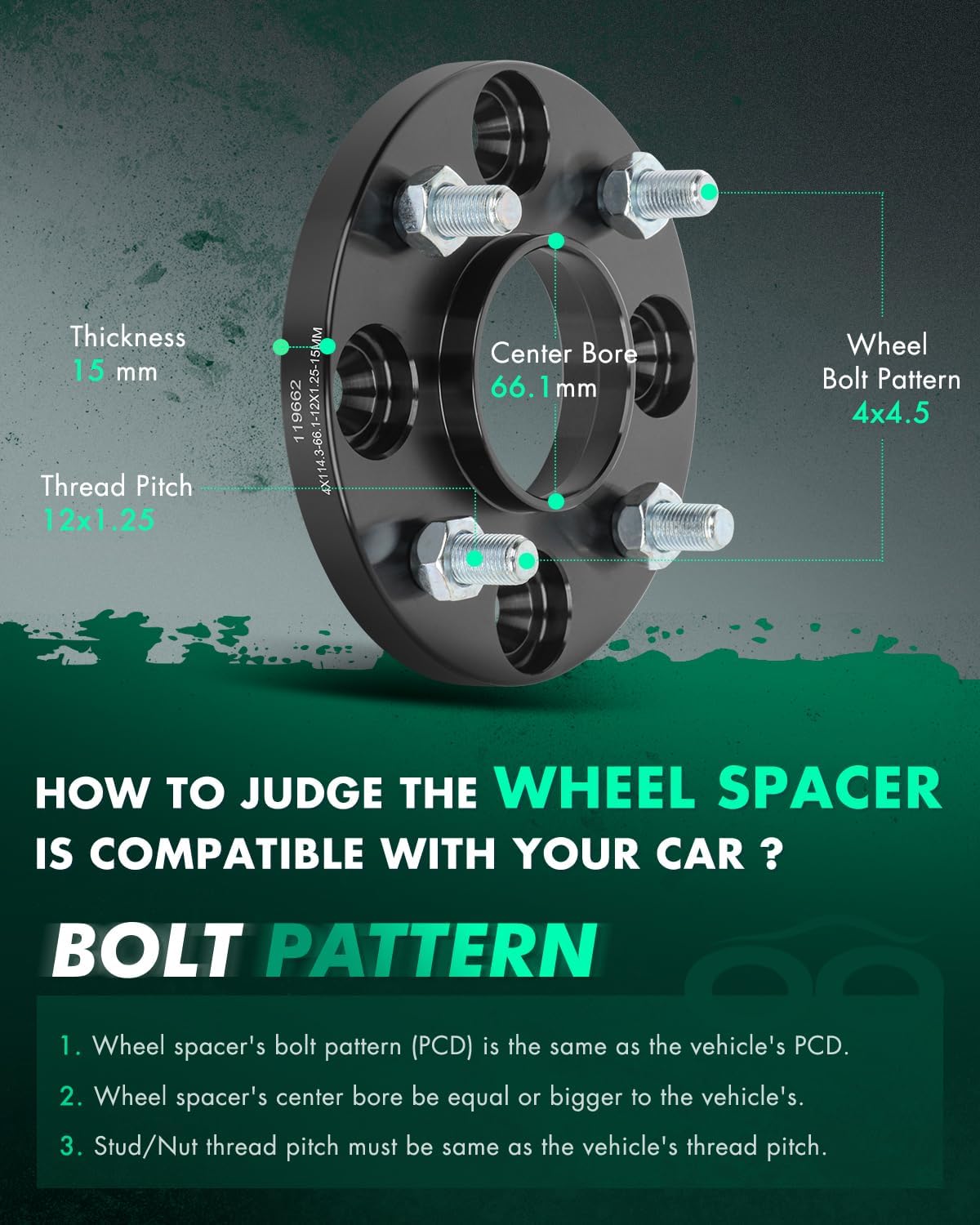 SCITOO 2Pcs 4x4.5 Wheel Spacers 15mm Fit for Nissan 200SX 240SX Altima Cube NV200 Sentra Tiida Versa Hubcentric Wheel Spacers 4x114.3 Studs 12x1.25 Bore 66.1mm