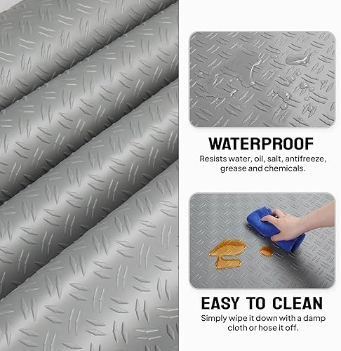 Miniatura 57 de TUFFIOM Tapete de suelo de garaje de 7.5 x 20 pies, placa de diamante gruesa de PVC, rollo de suelo para debajo del automóvil, alfombrillas