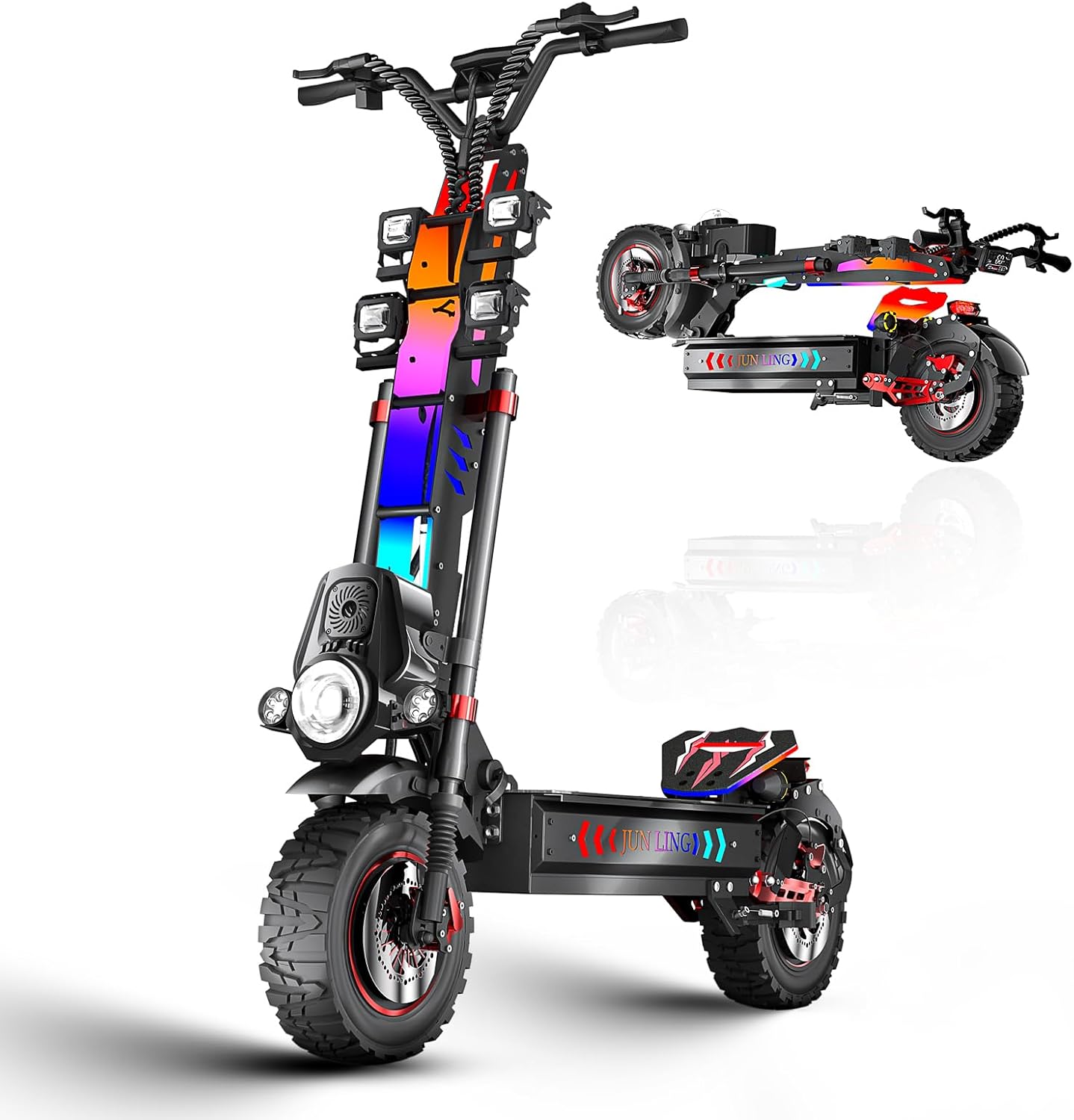 Electric Scooter for Adults, E Scooters, Dual Suspension Braking System Folding E-Scooter with LED Lights & Off-Road Tires Support Return