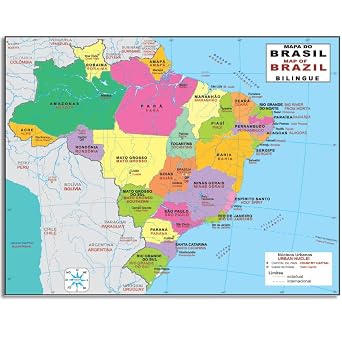 Mapa do Brasil Bilingue Inglês Português 120x90cm Plastificado