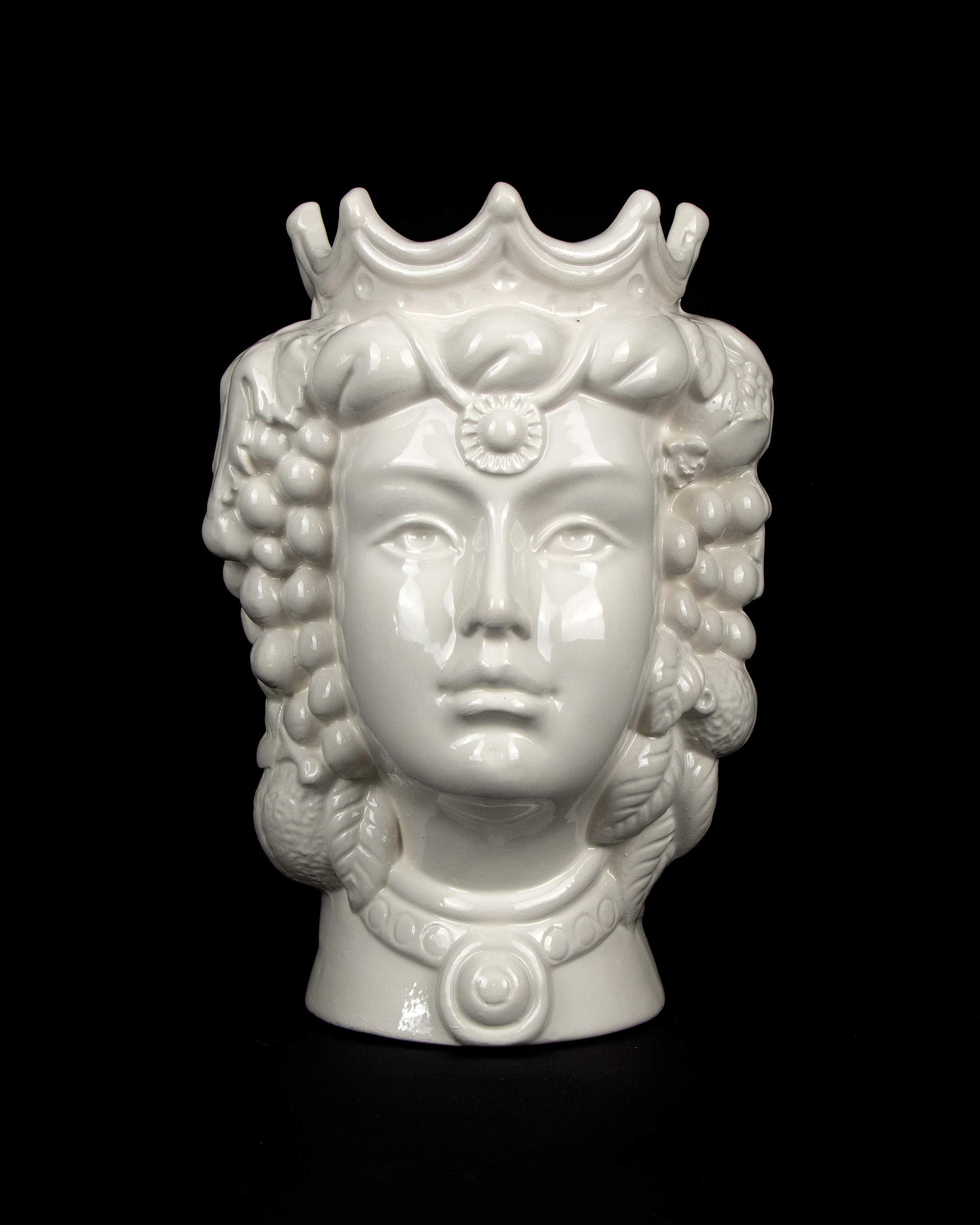 Testa di moro siciliana donna H cm 25 bianca in ceramica di Caltagirone fatta a mano
