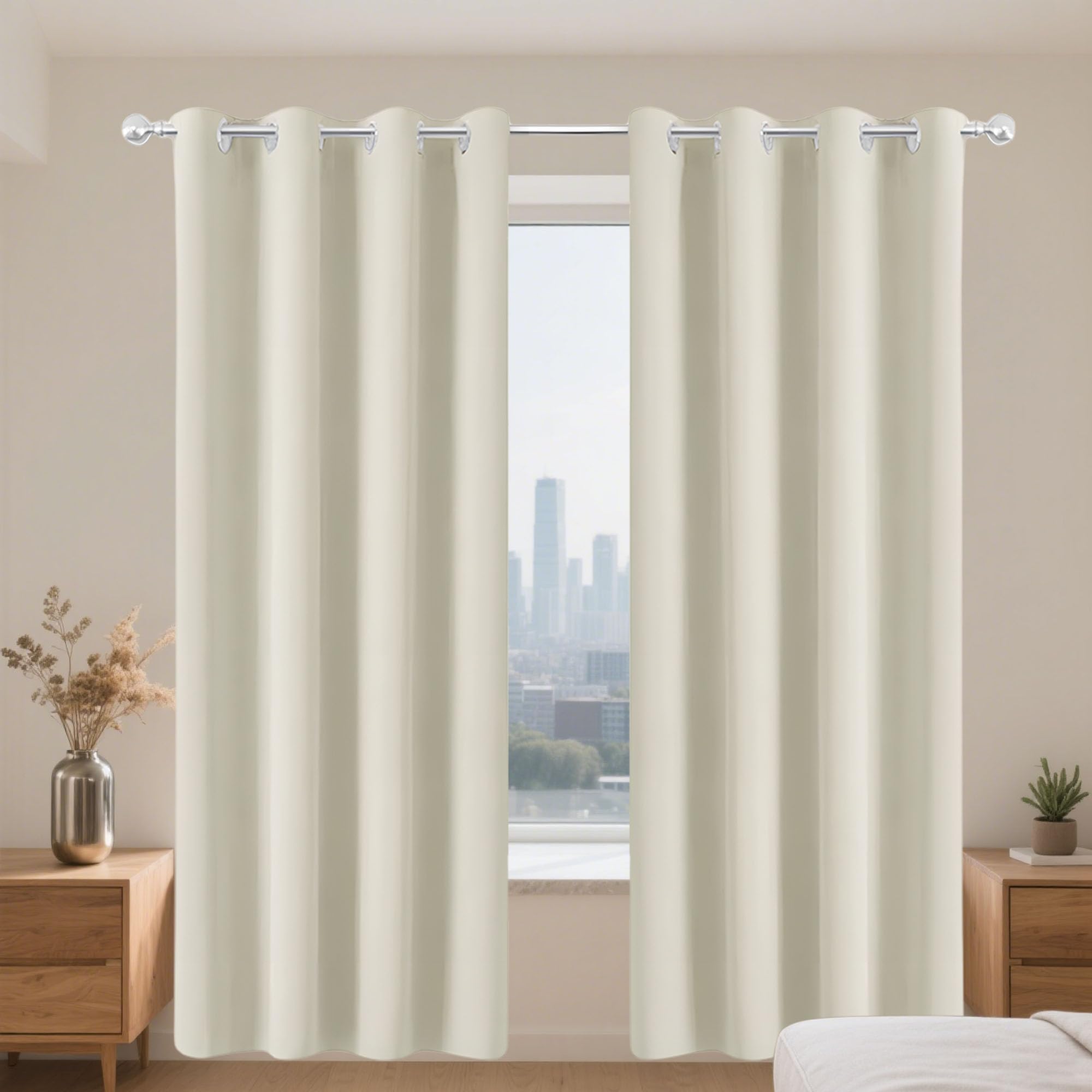 Rideau Occultant - Rideau 70 x 230 cm Isolant Anti Froid Chaleur, Satiné Draperies à Oeillets Installation Facile pour Maison Chambre Fenetre, Blanc cassé