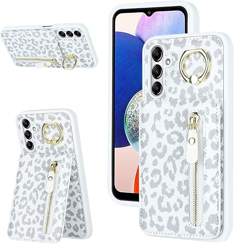 Funda para Samsung Galaxy A14 5G con tarjetero para mujer, Samsung Galaxy A14 5G Funda para teléfono con tarjeta de crédito con anillo, cremallera a