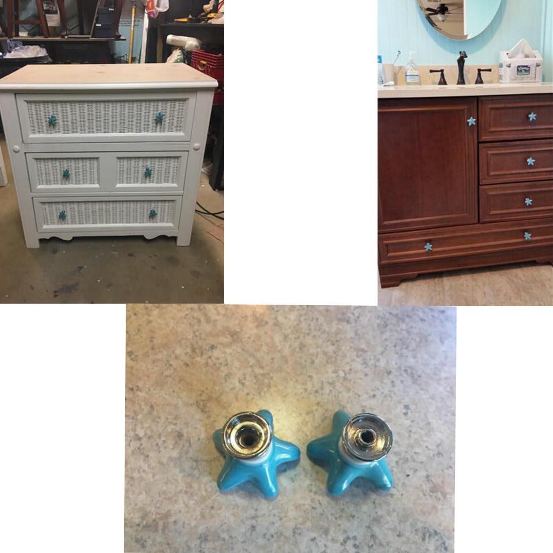 Haoun 10 Pack Starfish Dresser Knobs, Starfish Ceramic Knobs Handles Pulls for Drawer Cabinet Dresser,with Screws - Blue