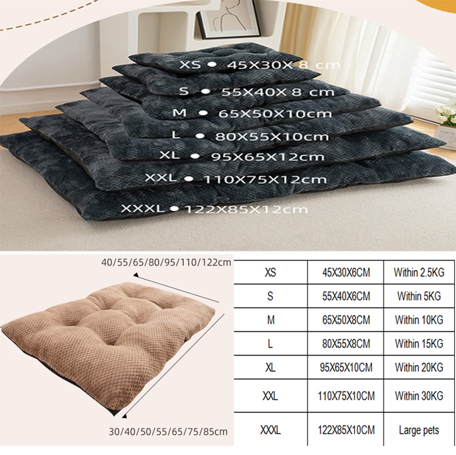 Tapis de couchage doux pour chat - Auto-chauffant - Avec fond antidérapant - Pour intérieur et extérieur - Taille XXL - 110 x 75 x 12 cm, gris clair