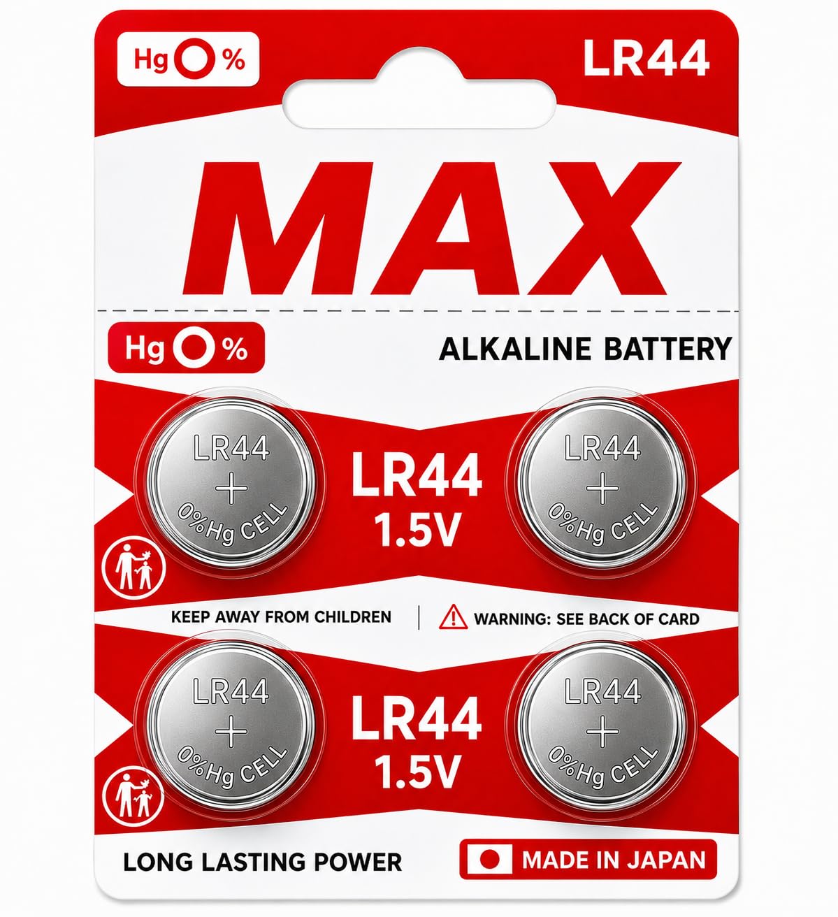 LR44 1.5V AG13 / A76 / L1154 Alkaline Button Cell Battery Silver Coated for Watch, Calculator, Thermometer, Toys, Laser Pointer & Car Key Remote | Made in Japan | Pack of 4 (ORIGENAL MAX...)-image-24