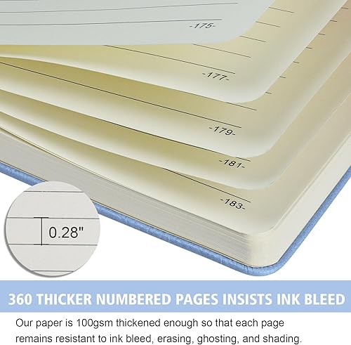 Miniatura 5 de Cuaderno rayado para diario, 360 páginas, tamaño de 9.8 x 6.9 pulgadas, papel grueso de 2.95 ozyd (100 gm), tapa dura, paquete de 1, azul cielo